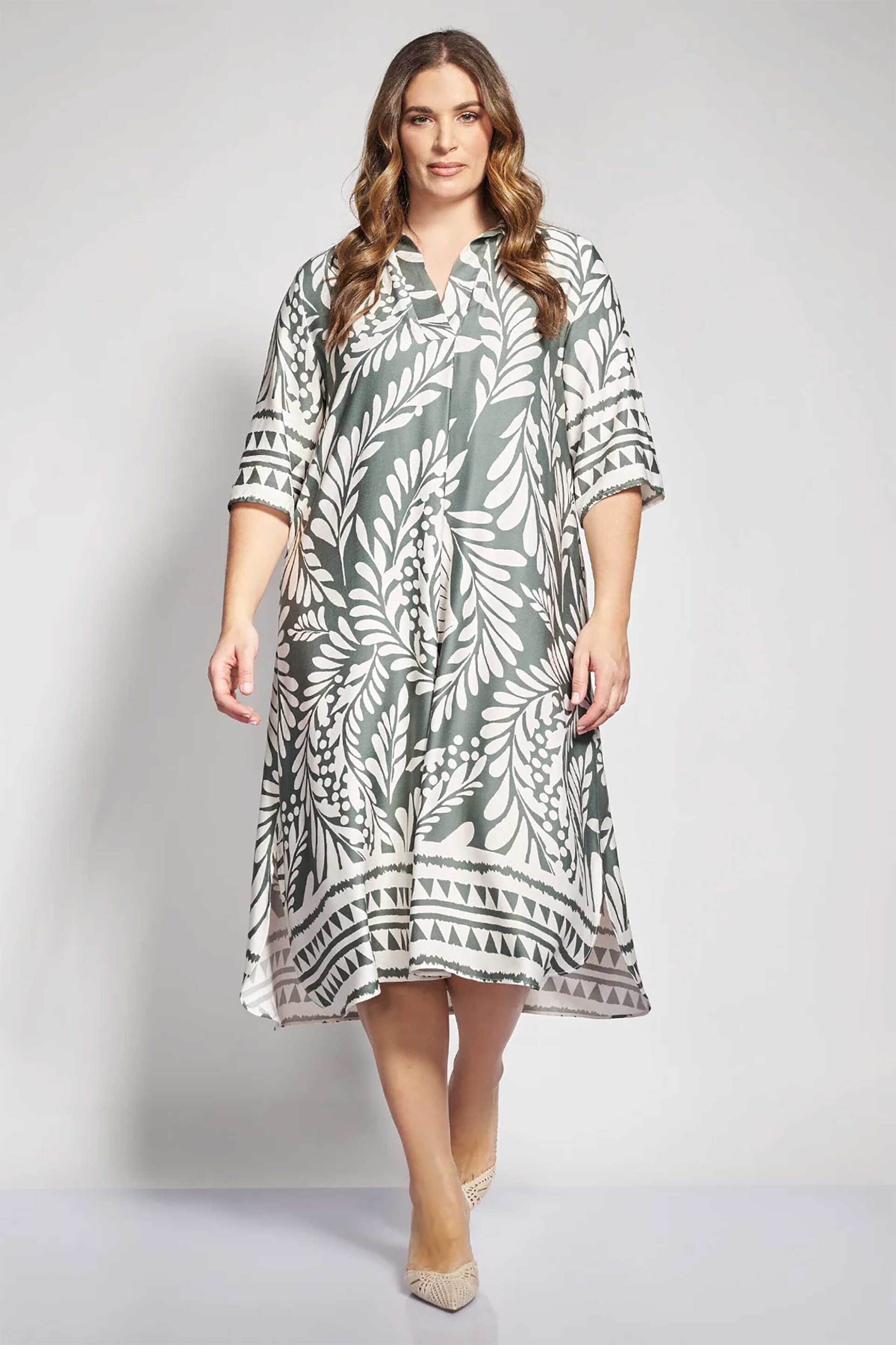 PARABITA Parabita γυναικείο midi φόρεμα με floral print - 012610600192 Χακί