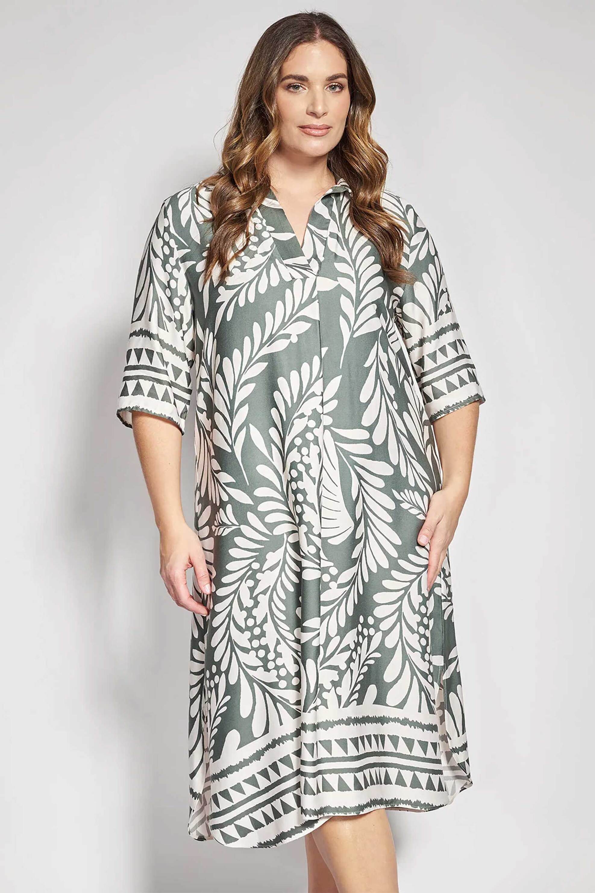 Parabita γυναικείο midi φόρεμα με floral print - 012610600192 Χακί
