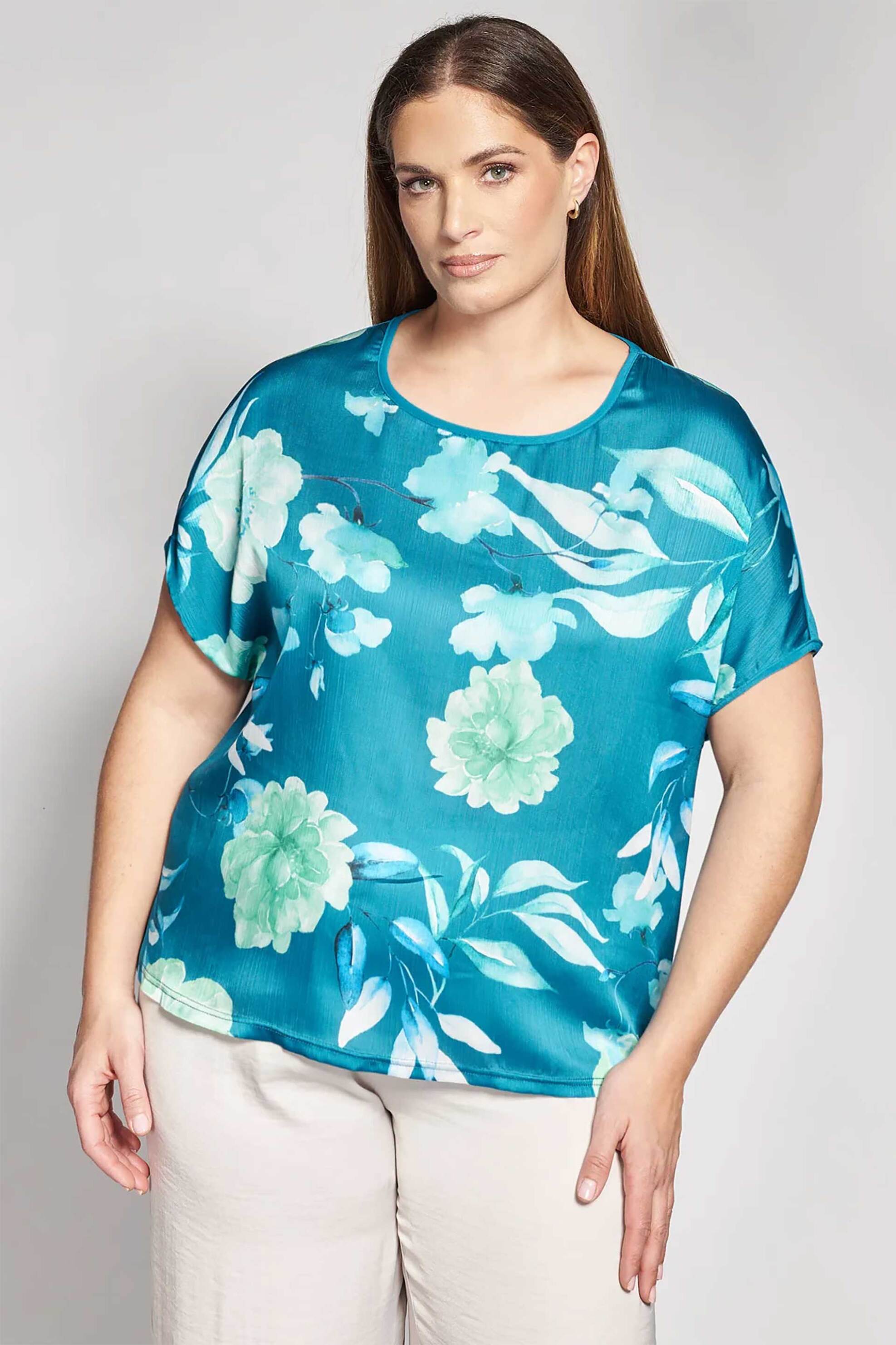 PARABITA Parabita γυναικεία μπλούζα με floral print - 012610100604 Πετρόλ
