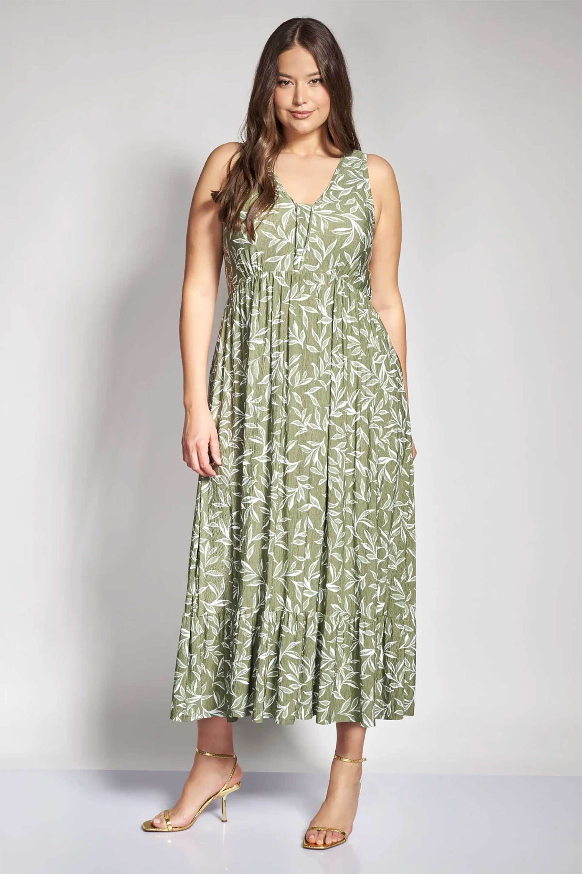 PARABITA Parabita γυναικείο midi αμάνικο φόρεμα με floral print - 012610600438 Χακί