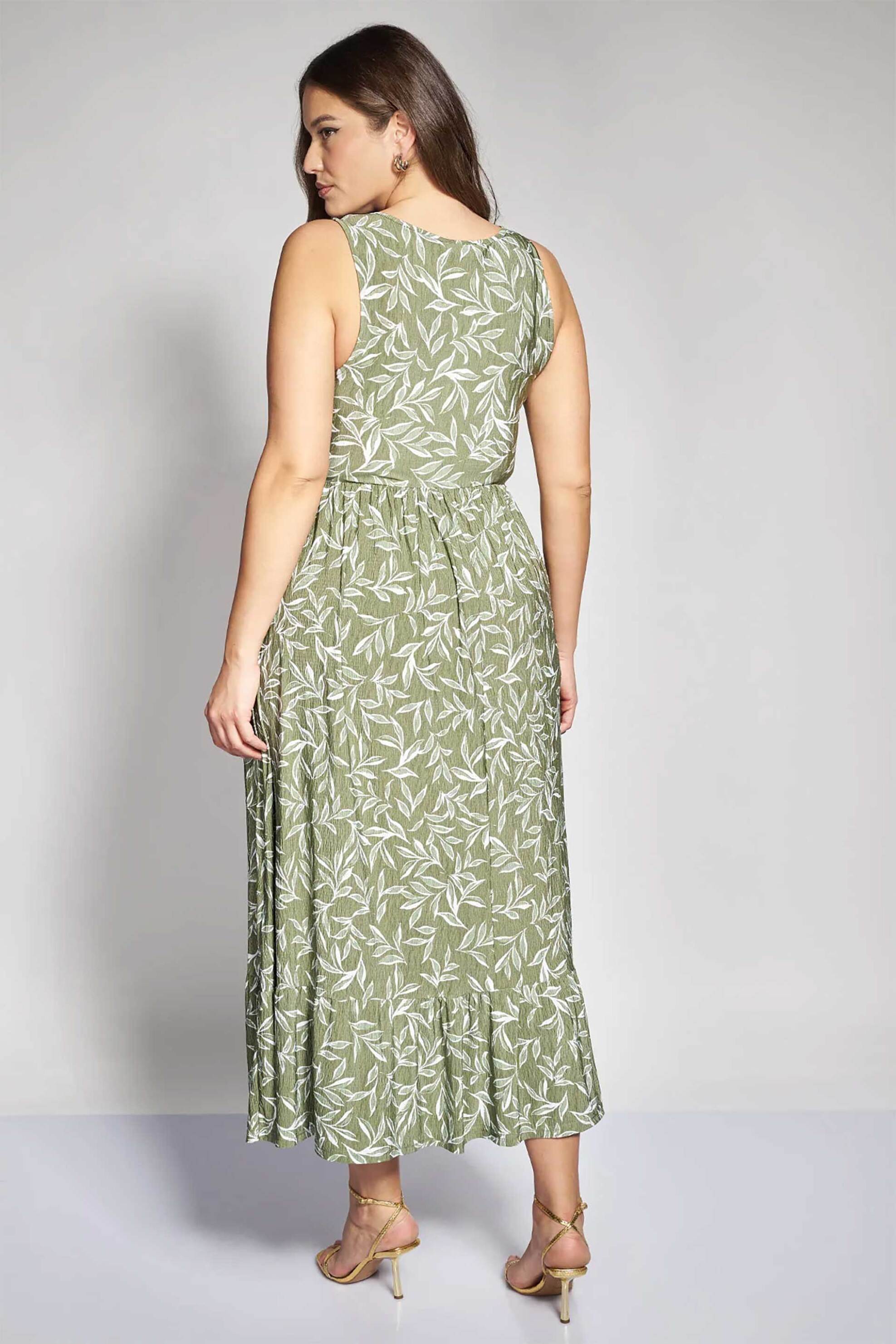 Parabita γυναικείο midi αμάνικο φόρεμα με floral print - 012610600438 Χακί
