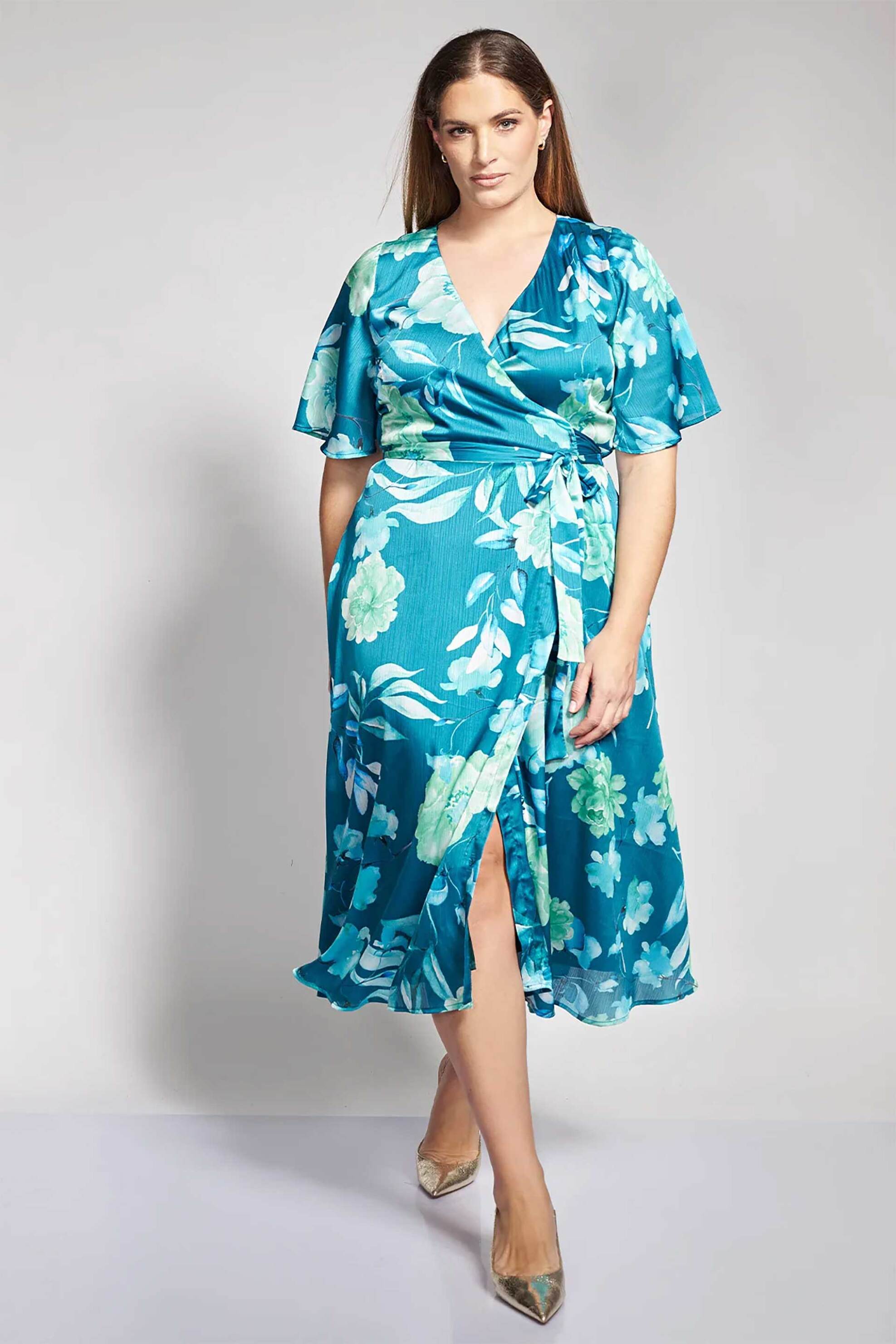 PARABITA Parabita γυναικείο midi φόρεμα με floral print - 012610600603 Πετρόλ