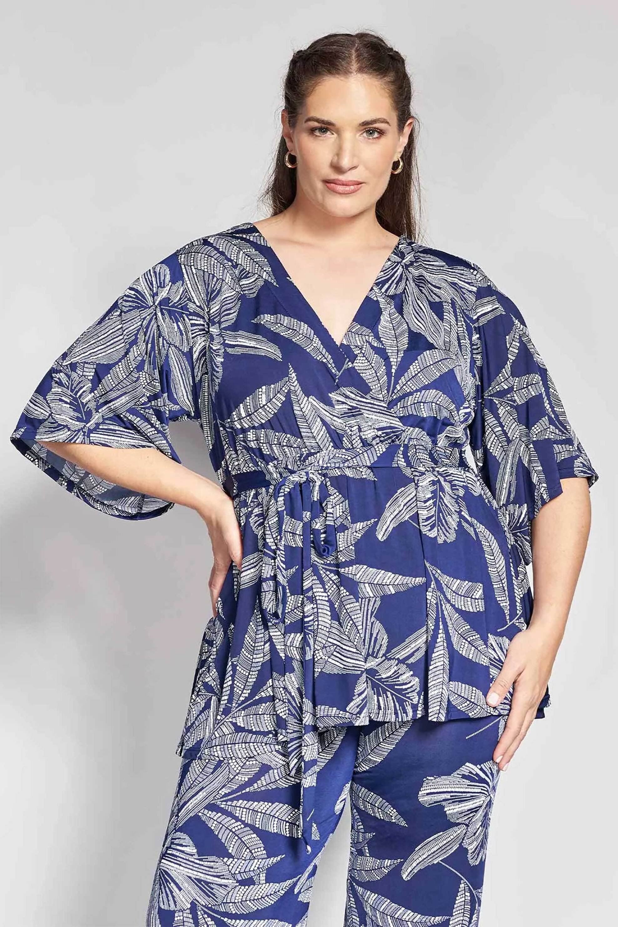 PARABITA Parabita γυναικεία μπλούζα κρουαζέ με floral print - 012610100448 Μπλε