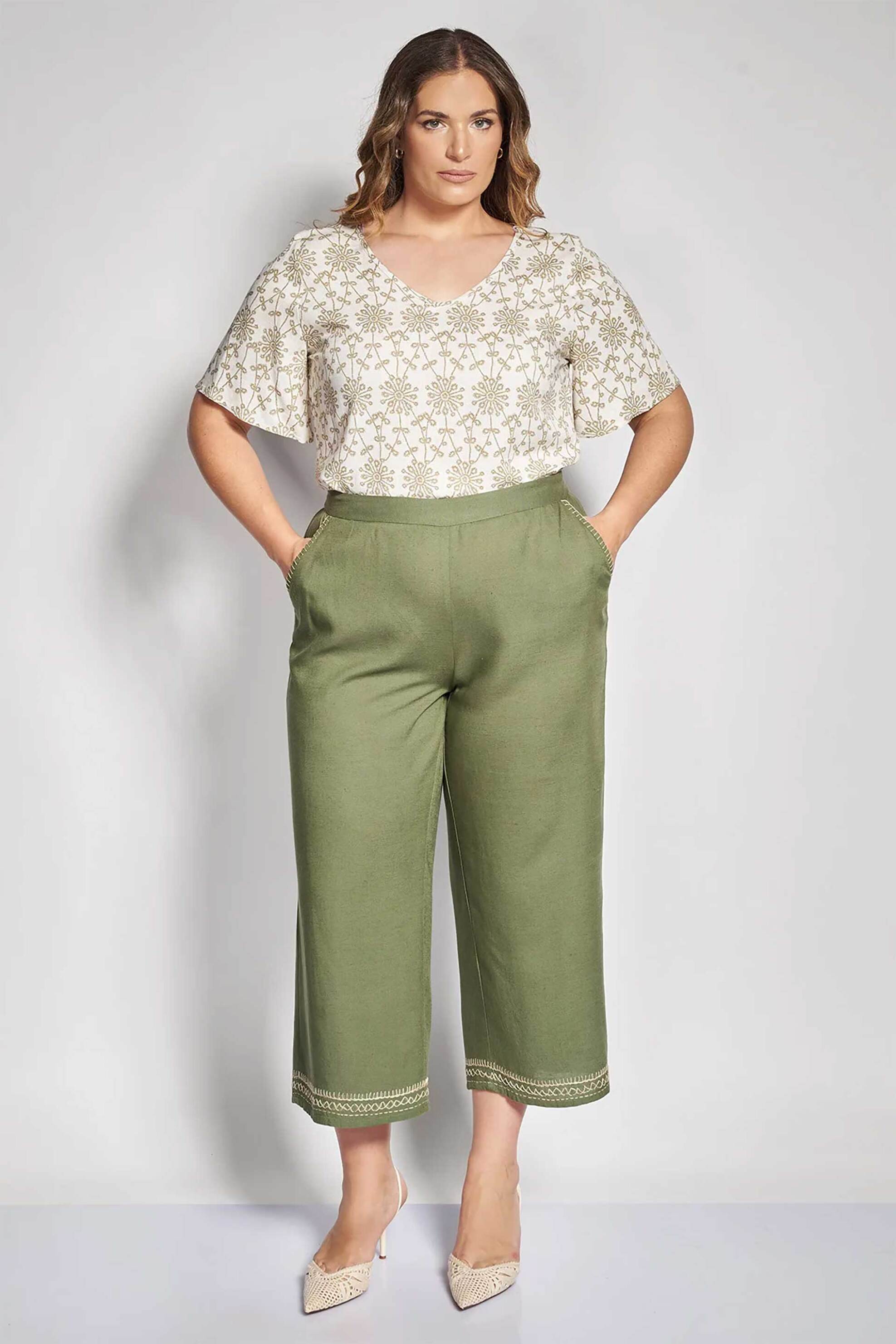 PARABITA Parabita γυναικεία παντελόνα μονόχρωμη Cropped - 012610200145 Χακί