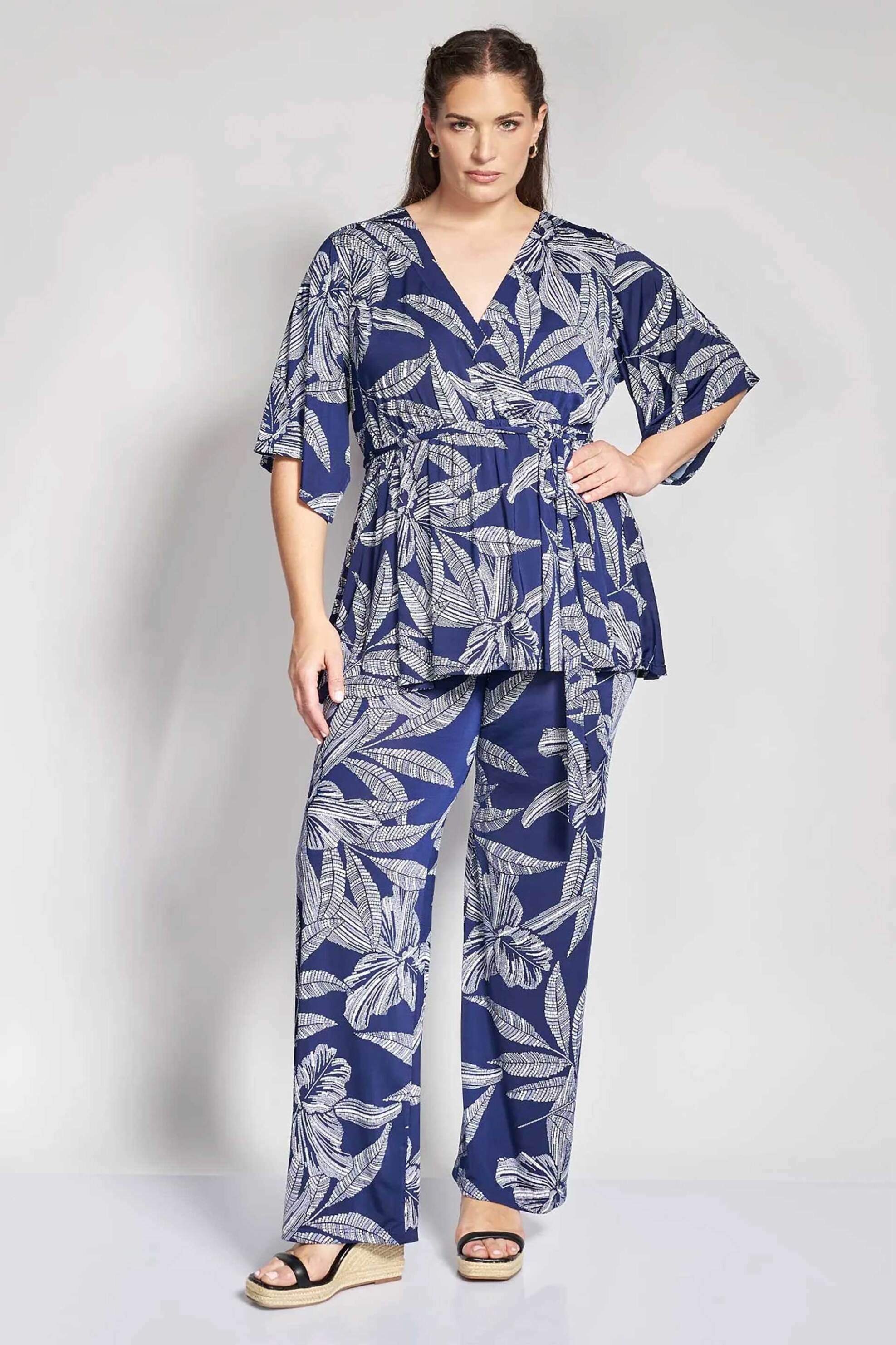 PARABITA Parabita γυναικεία παντελόνα με floral print - 012610200449 Μπλε