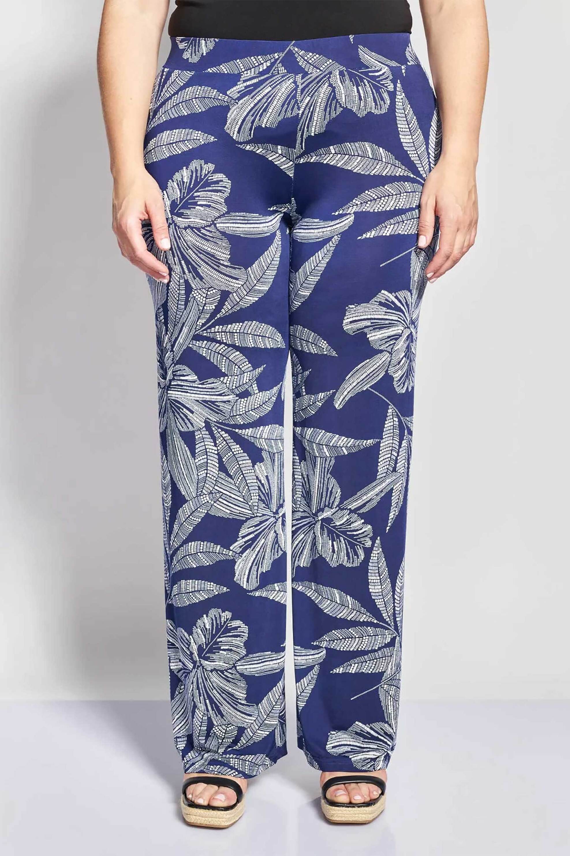 Parabita γυναικεία παντελόνα με floral print - 012610200449 Μπλε