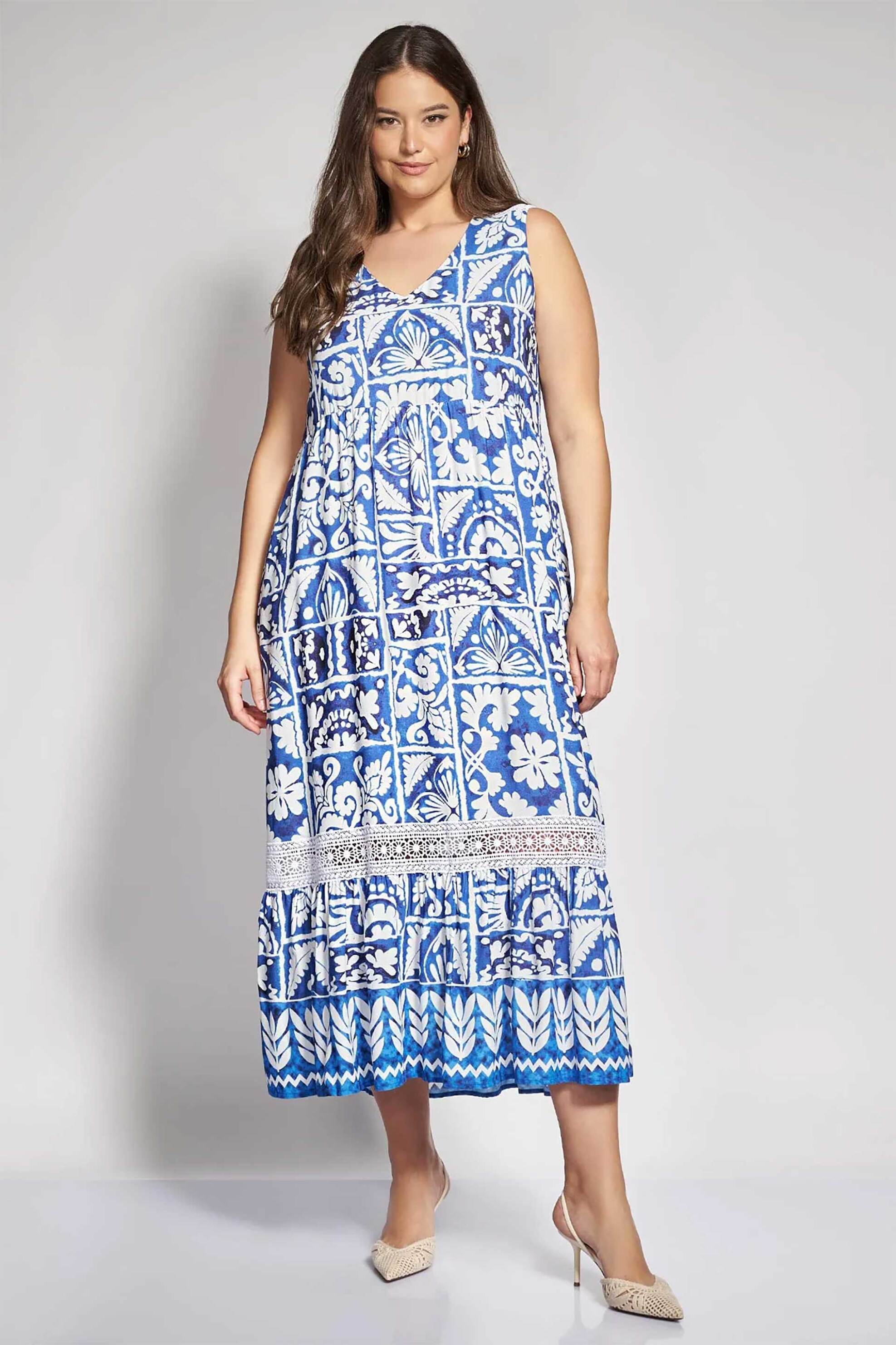 PARABITA Parabita γυναικείο midi αμάνικο φόρεμα με floral print - 012610600189 Μπλε