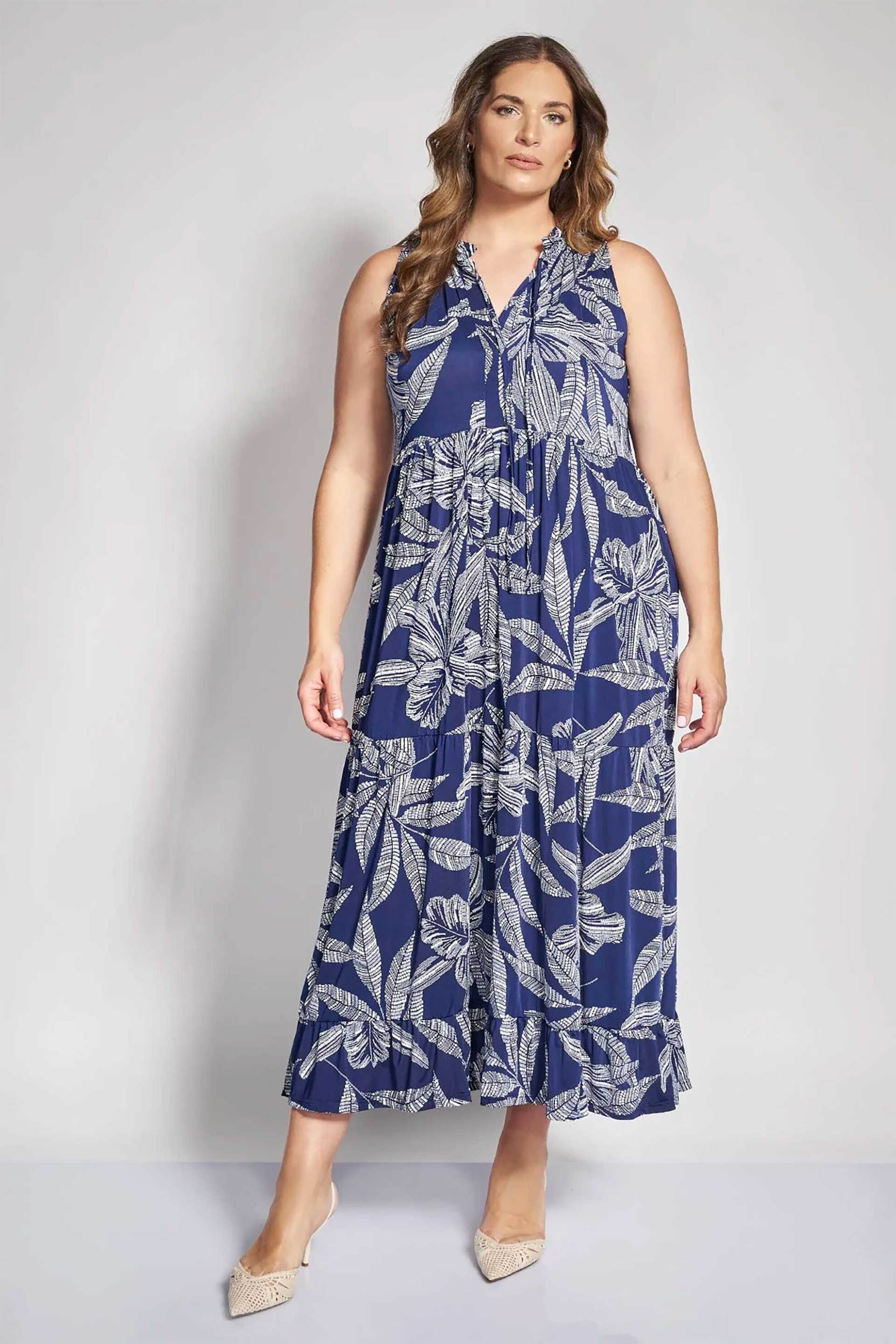 PARABITA Parabita γυναικείο midi αμάνικο φόρεμα με floral print - 012610600668 Μπλε