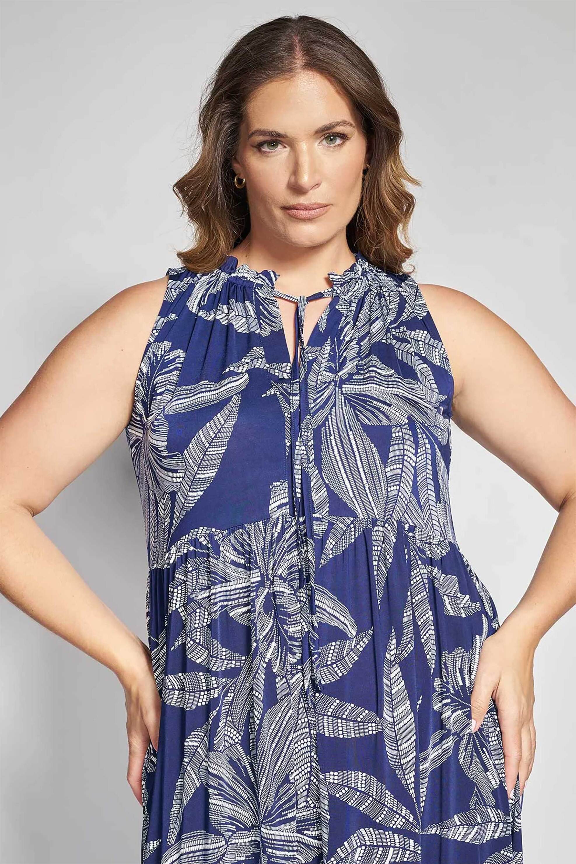Parabita γυναικείο midi αμάνικο φόρεμα με floral print - 012610600668 Μπλε