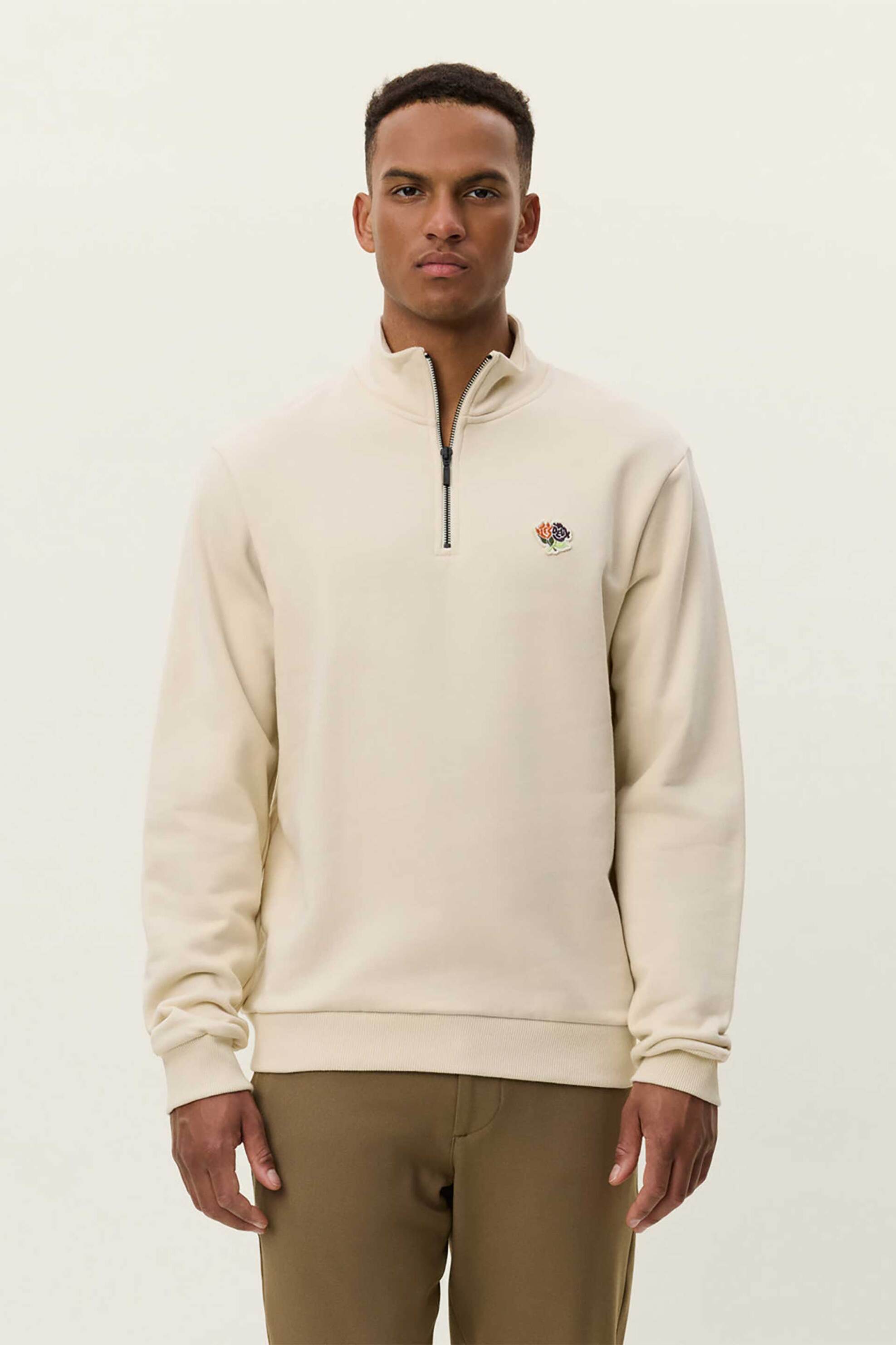 Les Deux ανδρική μπλούζα φούτερ με κέντημα και 1/2 φερμουάρ Regular Fit "Felipe" - 1000390 Εκρού