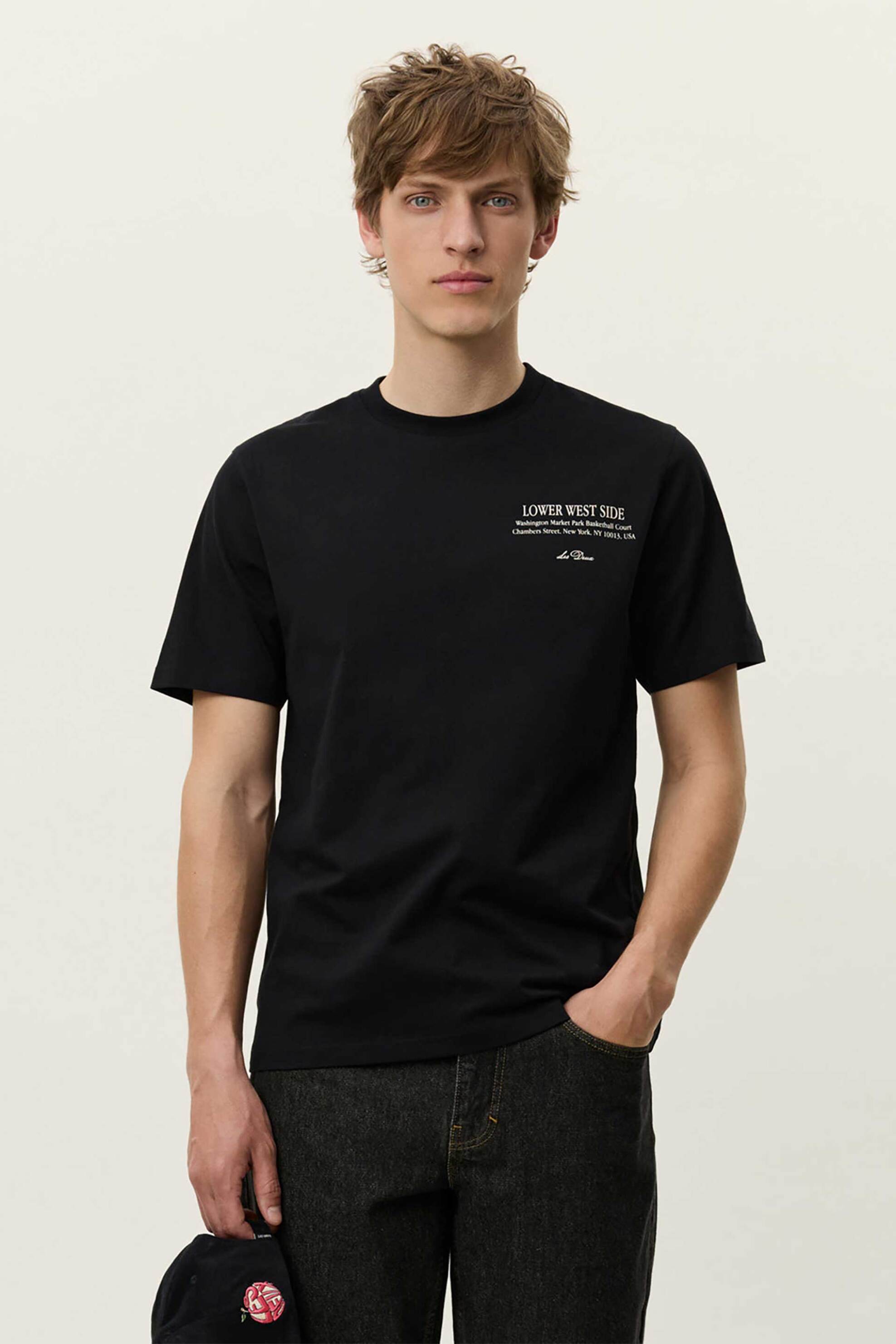 Les Deux ανδρικό T-shirt με lettering στο στήθος και print στο πίσω μέρος Regular Fit "West Side" - 1000396 Μαύρο