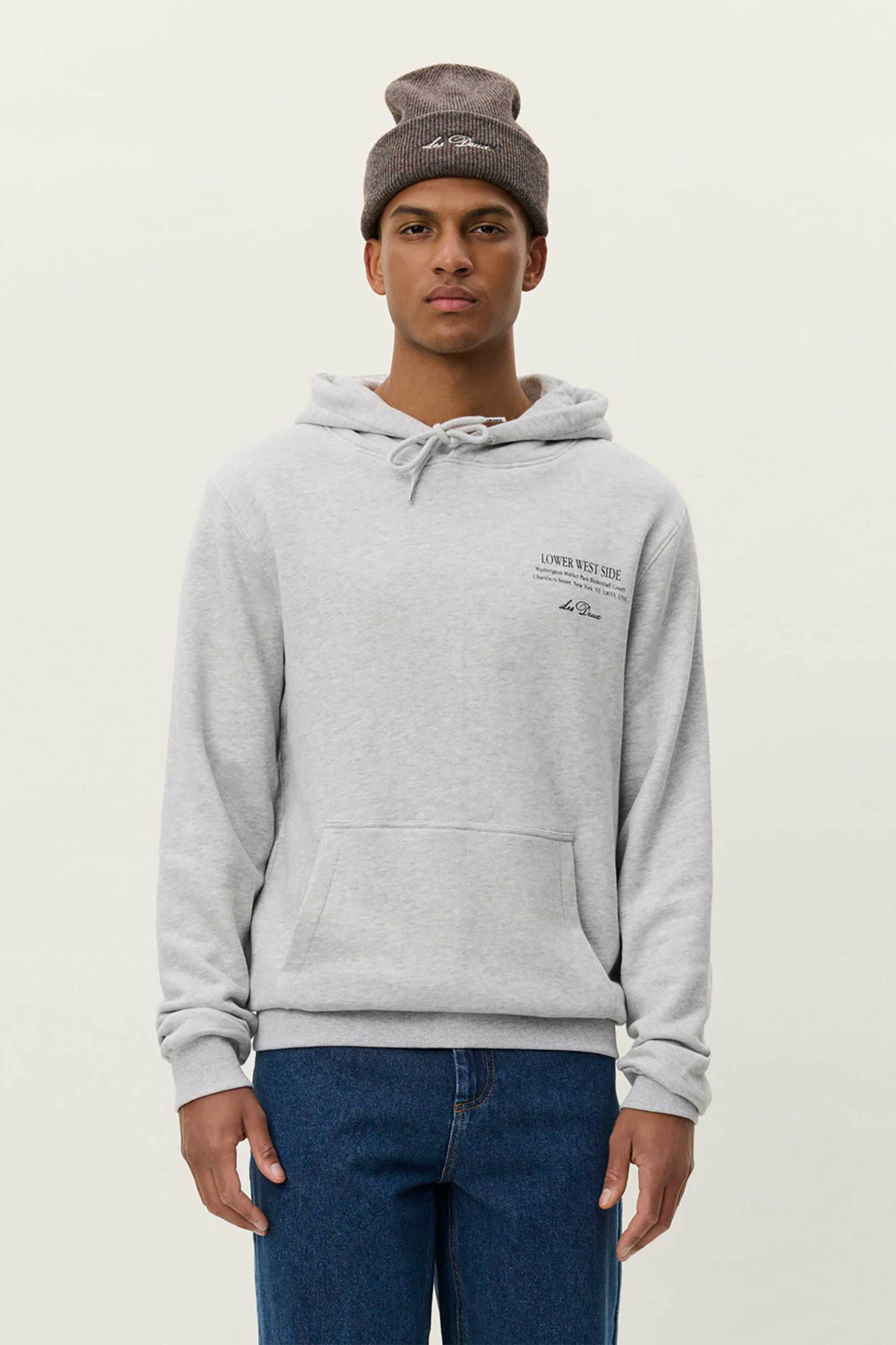 Les Deux ανδρική μπλούζα φούτερ με κουκούλα, lettering στο στήθος και print στο πίσω μέρος Regular Fit "West Side" - 1000400 Γκρι Ανοιχτό