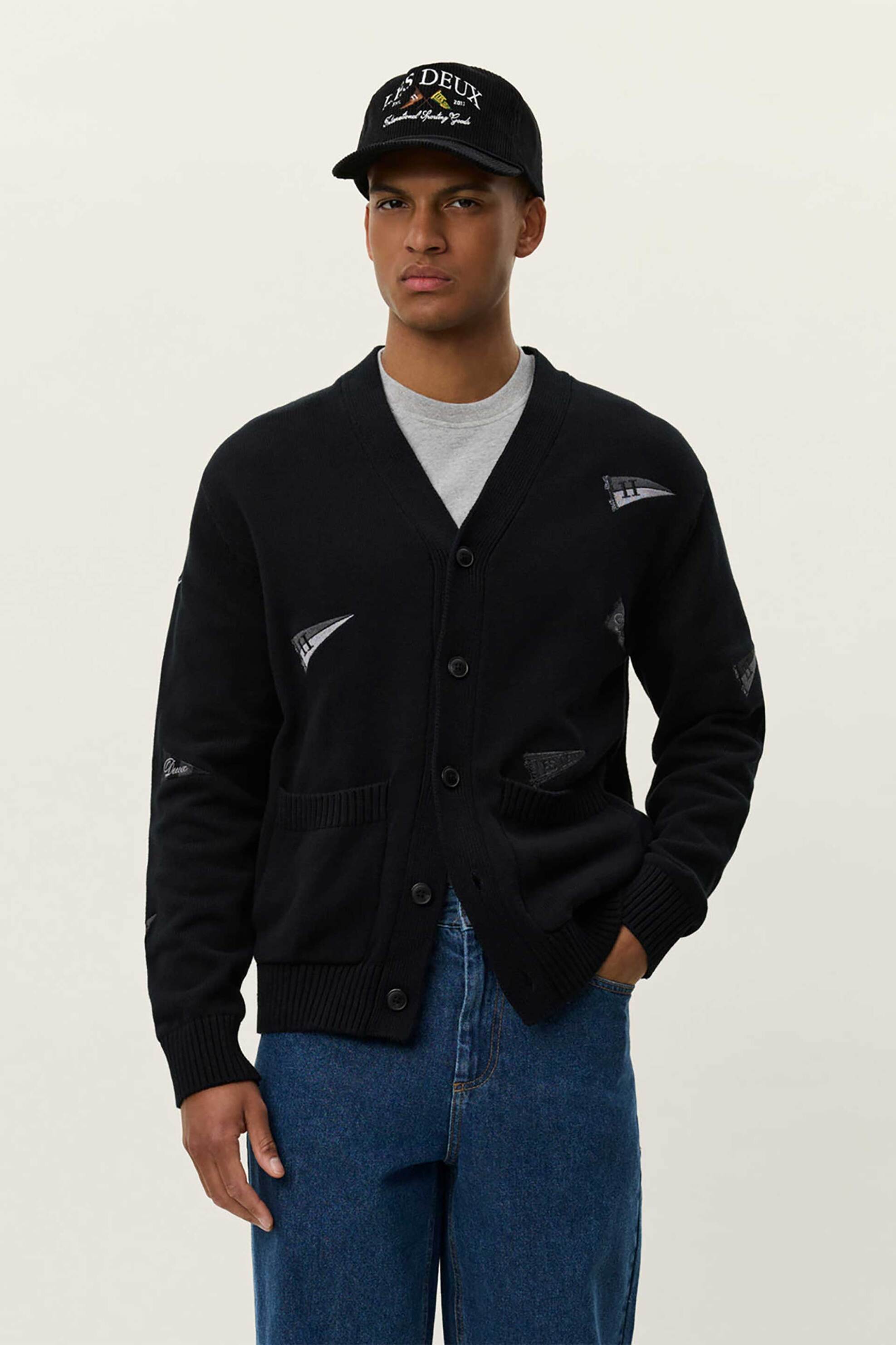 Les Deux ανδρική πλεκτή ζακέτα με κεντήματα Regular Fit "Gary Flag" - 1000552 Μαύρο