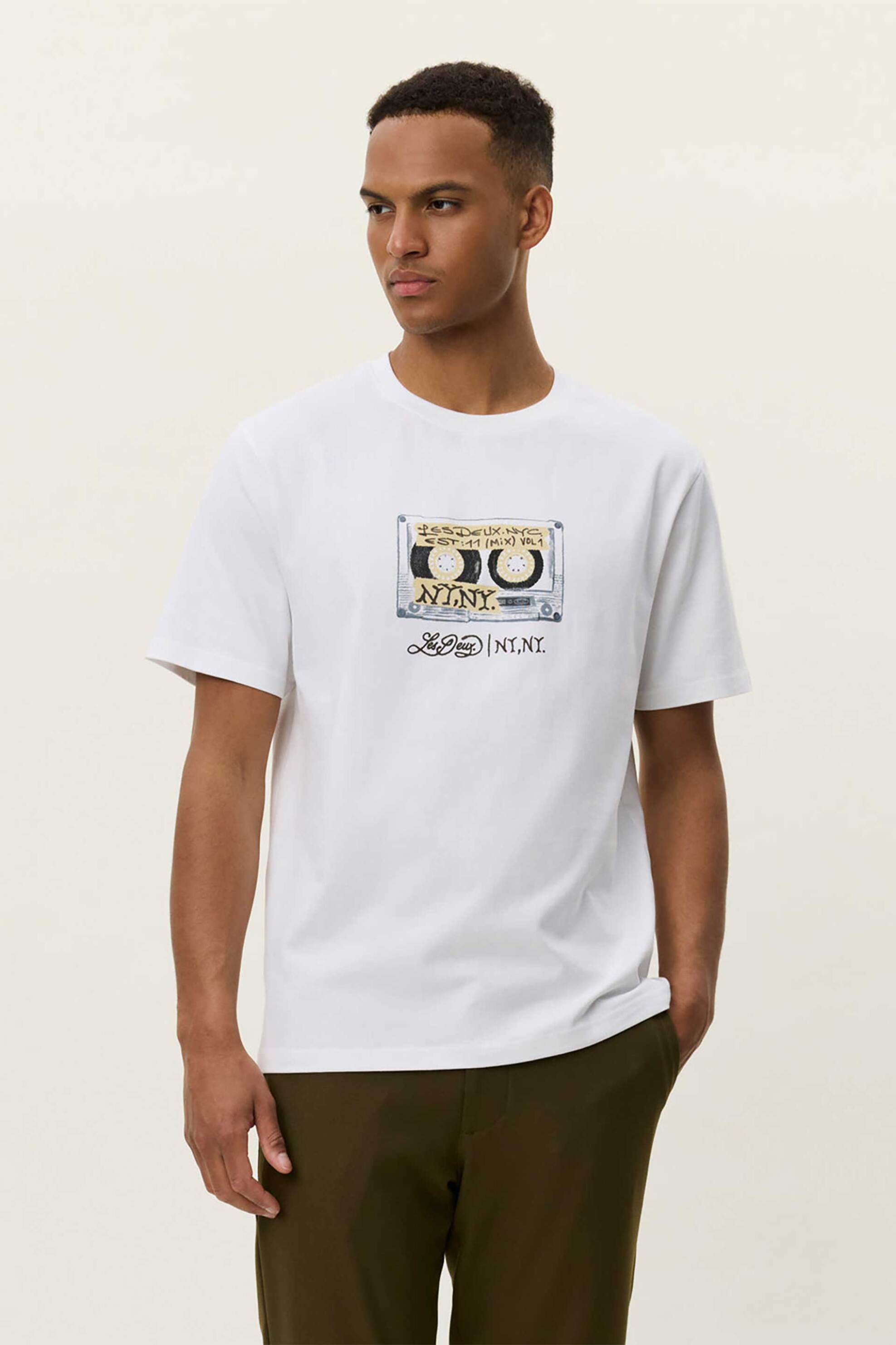 Les Deux ανδρικό T-shirt με print Regular Fit "Mix Tape" - 1000737 Λευκό