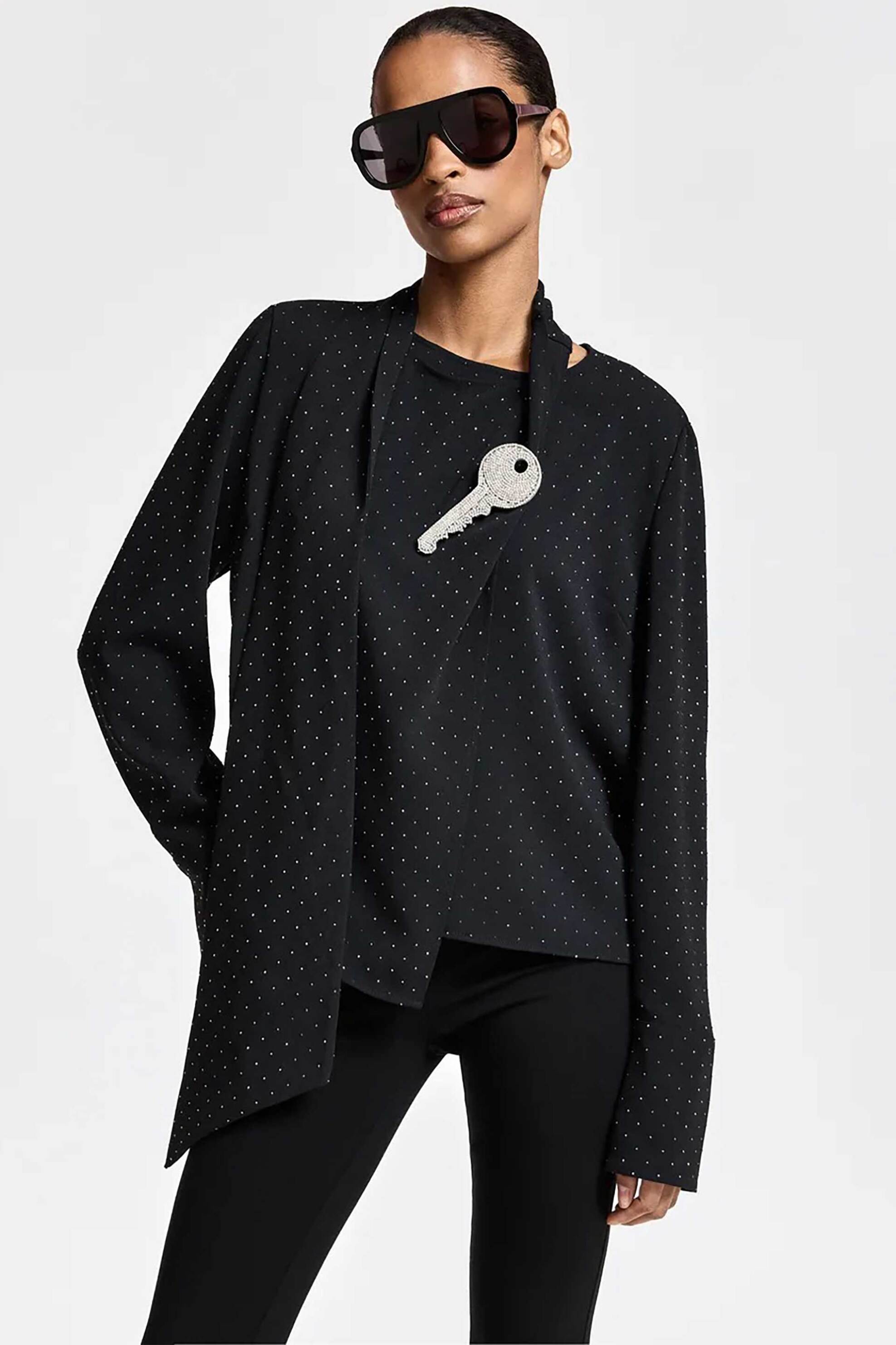 ESSENTIEL ANTWERP Essentiel Antwerp γυναικεία μπλούζα με διακοσμητικά στρας "Kalanchoe" - KALANCHOE Μαύρο