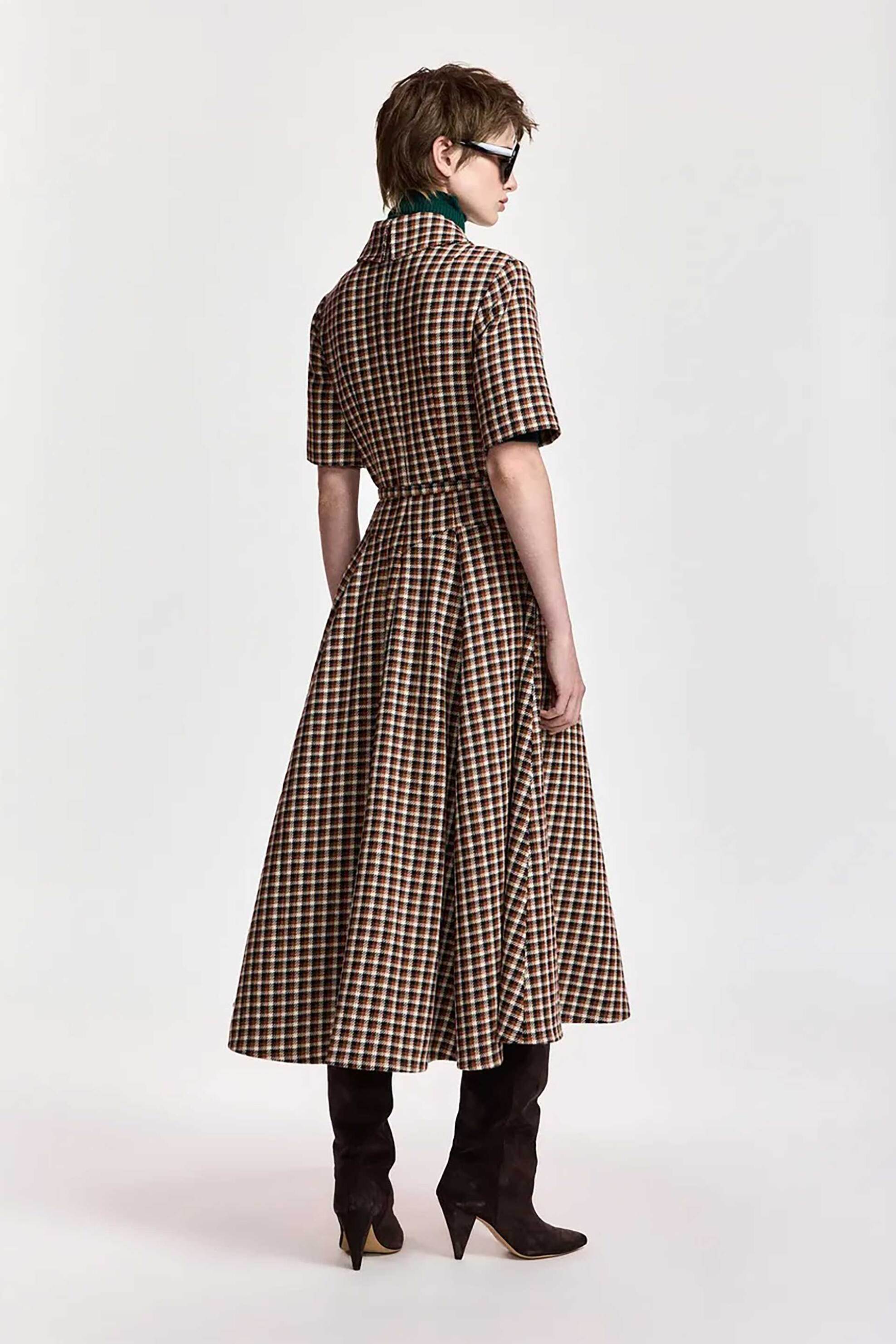 ESSENTIEL ANTWERP Essentiel Antwerp γυναικείο midi φόρεμα με καρό print "Kin" - KIN Καφέ - 4