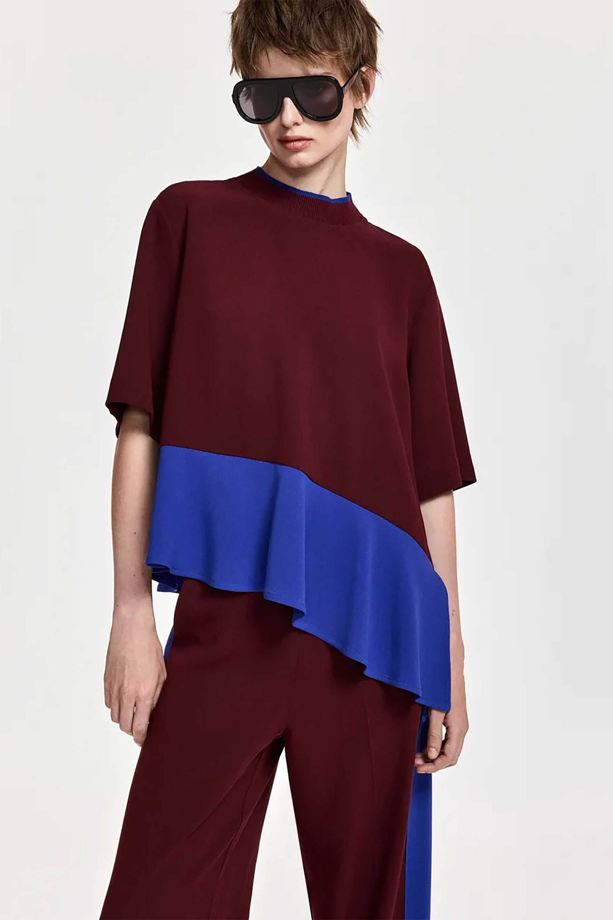 ESSENTIEL ANTWERP Essentiel Antwerp γυναικεία μπλούζα με layered color block "Keyless" - KEYLESS Μπορντό