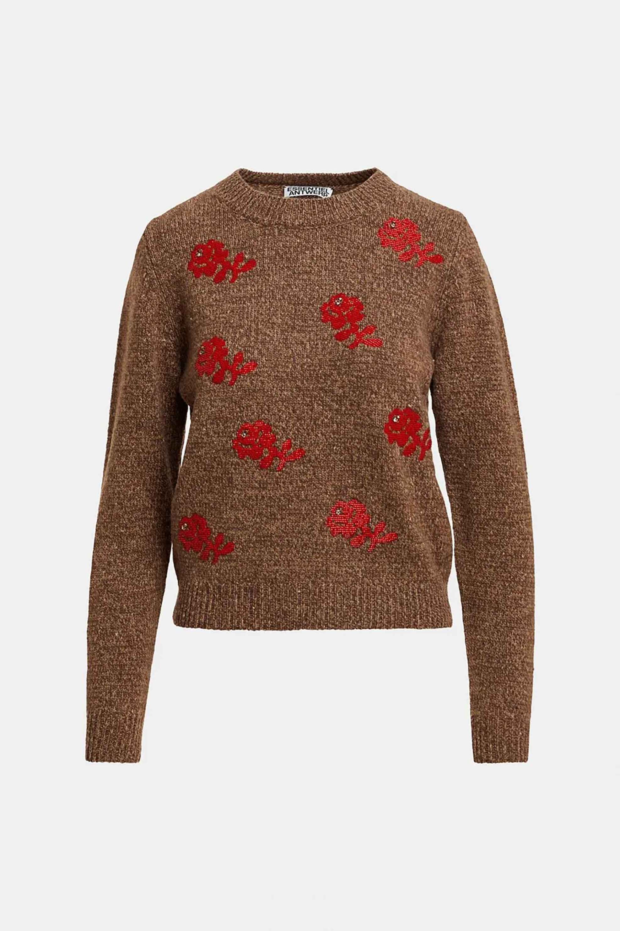 ESSENTIEL ANTWERP Essentiel Antwerp γυναικεία πλεκτή μπλούζα με floral jacquard σχέδιο "Korine" - KORINE Ταμπά - 4