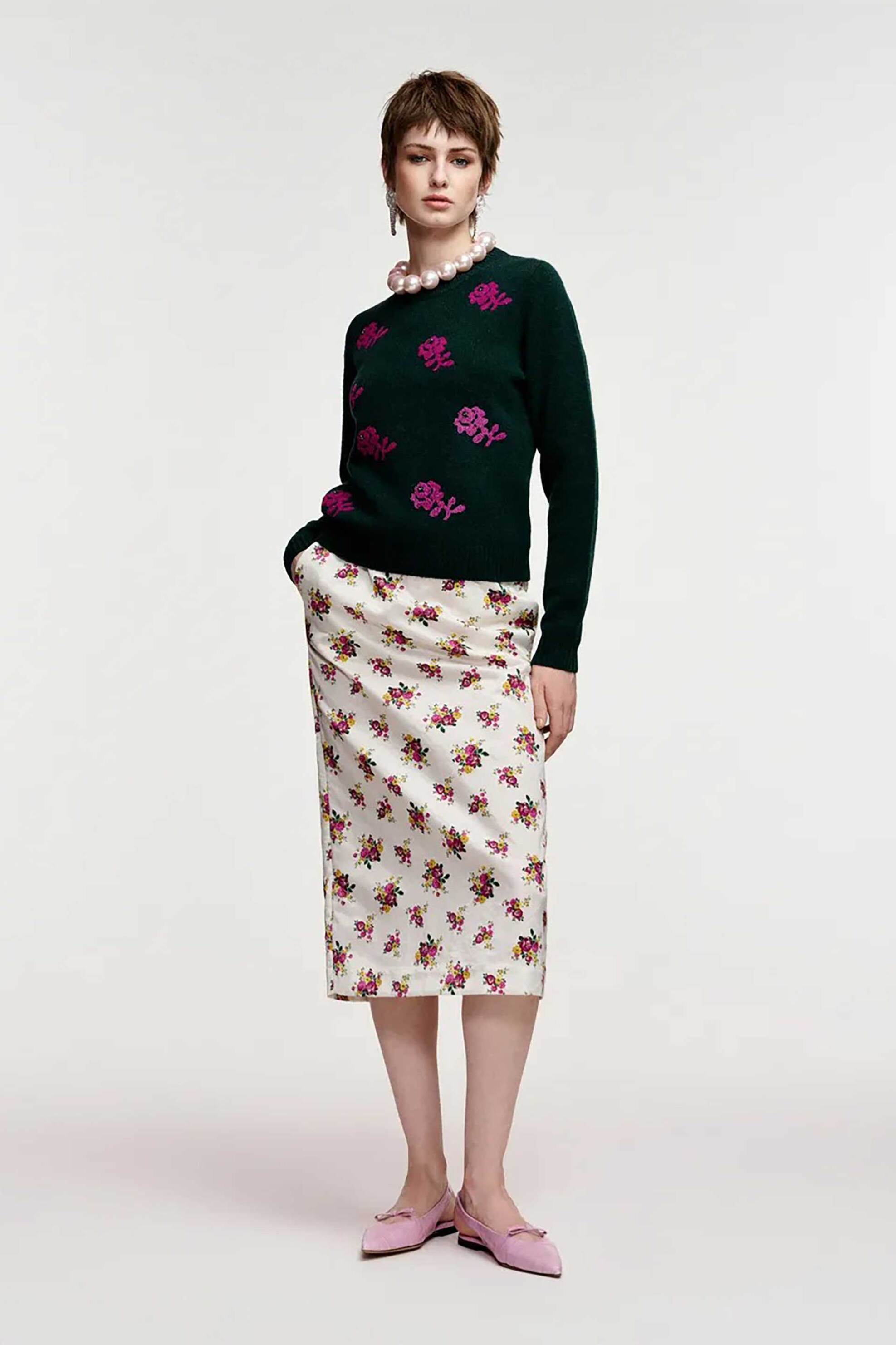 Essentiel Antwerp γυναικεία πλεκτή μπλούζα με floral jacquard σχέδιο 