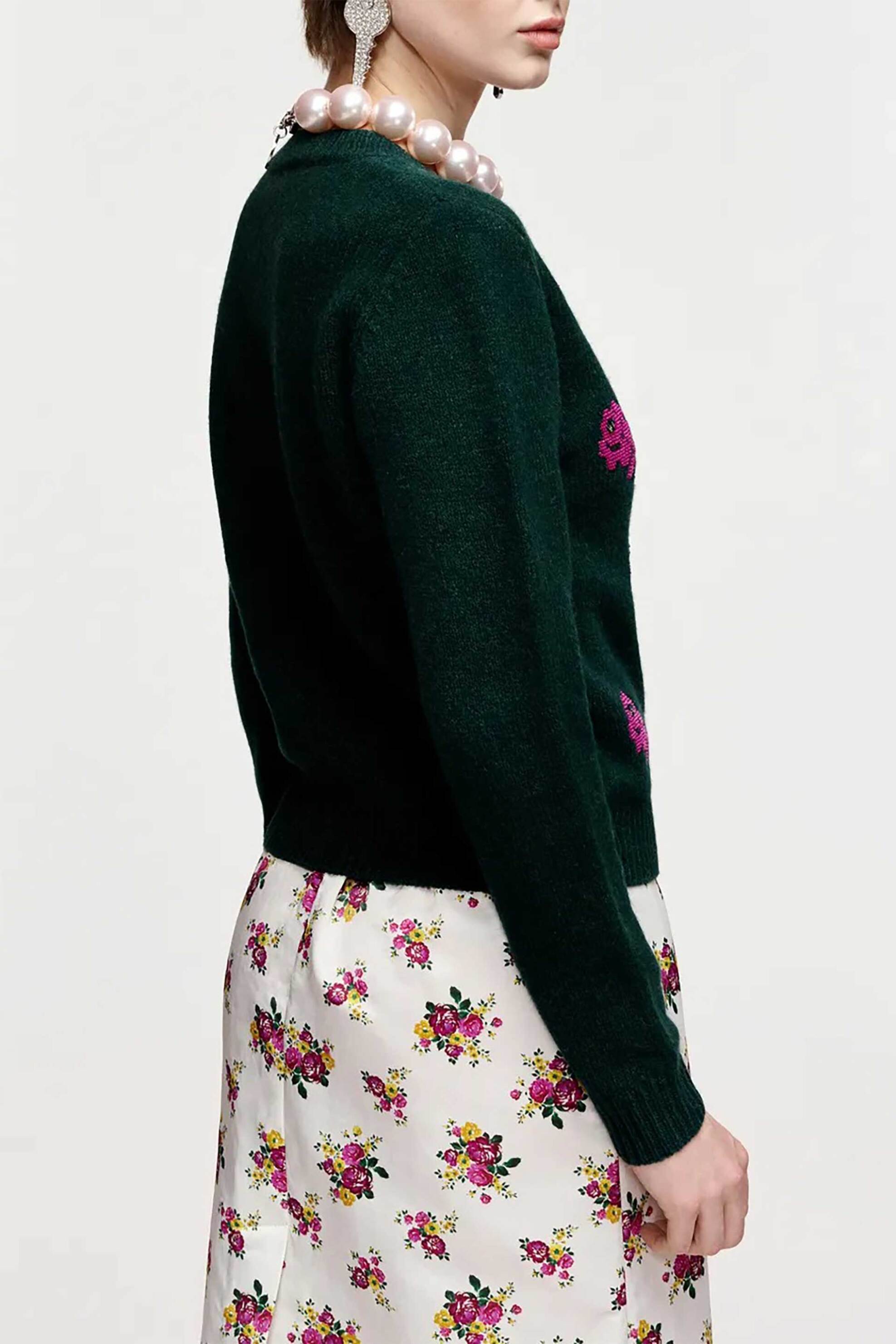 ESSENTIEL ANTWERP Essentiel Antwerp γυναικεία πλεκτή μπλούζα με floral jacquard σχέδιο "Korine" - KORINE Κυπαρισσί - 3