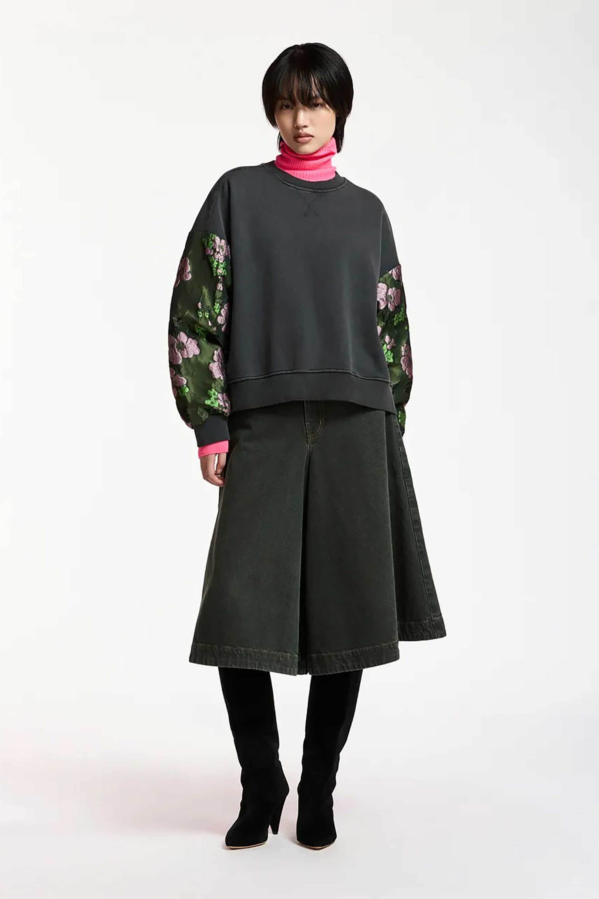 ESSENTIEL ANTWERP Essentiel Antwerp γυναικεία μπλούζα φούτερ με floral jacquard μανίκια "Kueer" - KUEER Ανθρακί
