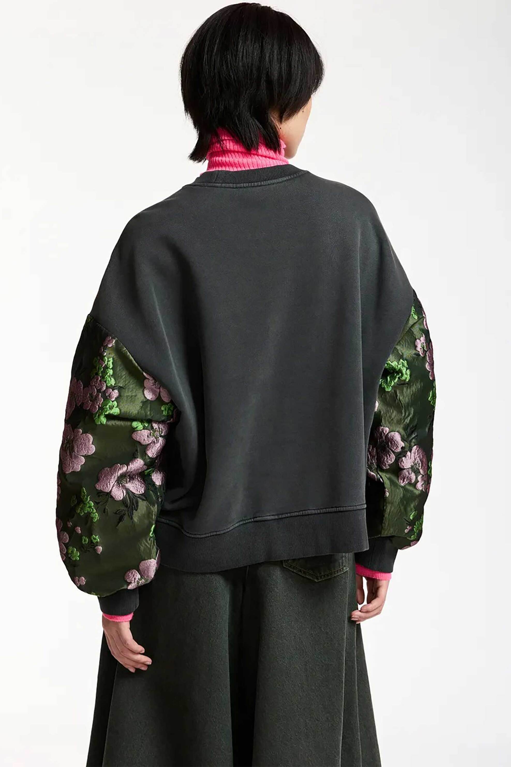 ESSENTIEL ANTWERP Essentiel Antwerp γυναικεία μπλούζα φούτερ με floral jacquard μανίκια "Kueer" - KUEER Ανθρακί - 3