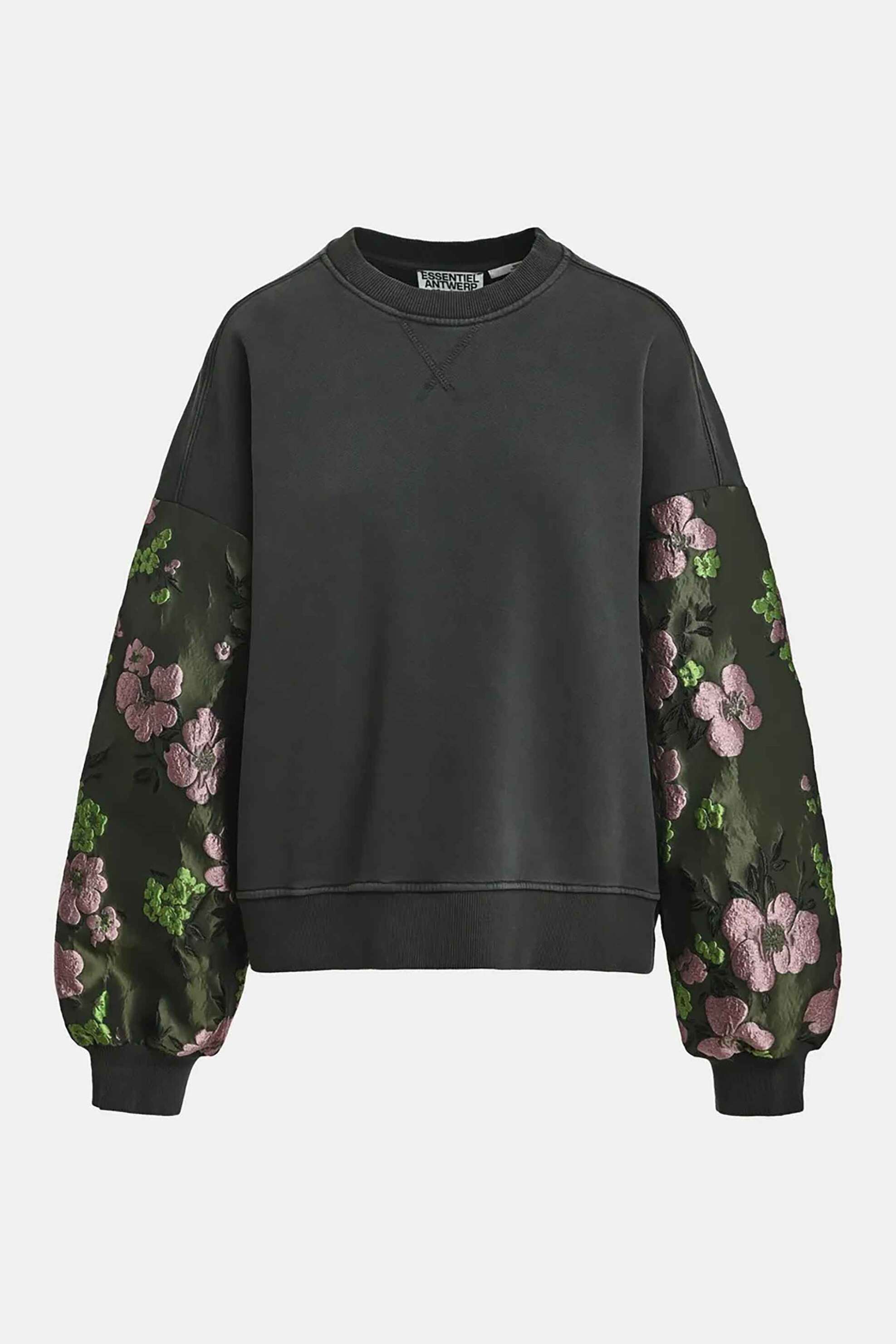 ESSENTIEL ANTWERP Essentiel Antwerp γυναικεία μπλούζα φούτερ με floral jacquard μανίκια "Kueer" - KUEER Ανθρακί - 4