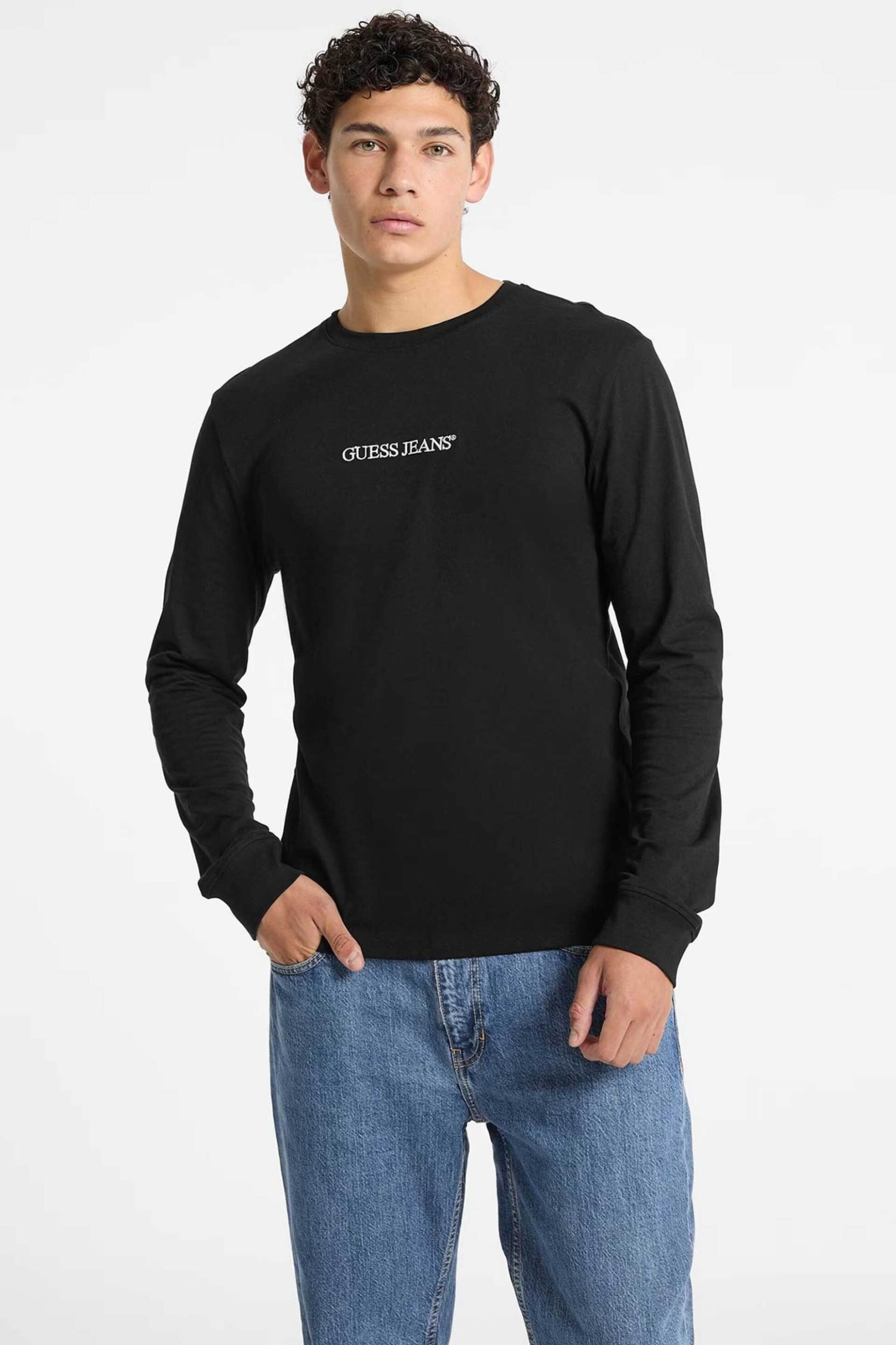 Guess ανδρική μακρυμάνικη μπλούζα με λογότυπο Regular Fit - M5RI84K8HM0 Μαύρο