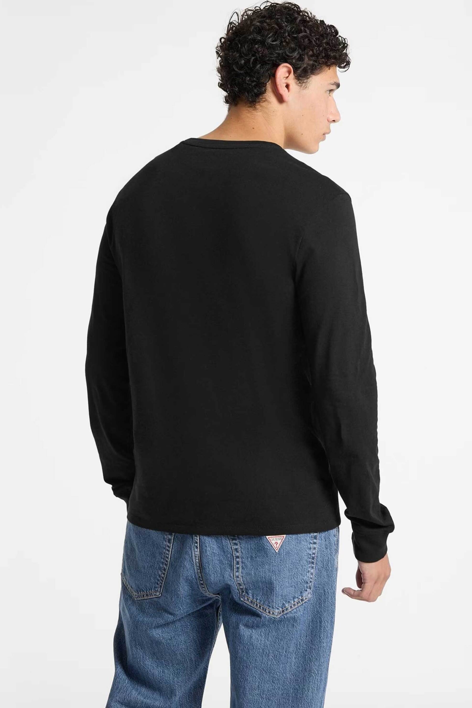 Guess Ανδρική Μακρυμάνικη Μπλούζα με Λογότυπο Regular Fit - M5Ri84K8Hm0 Μαύρο