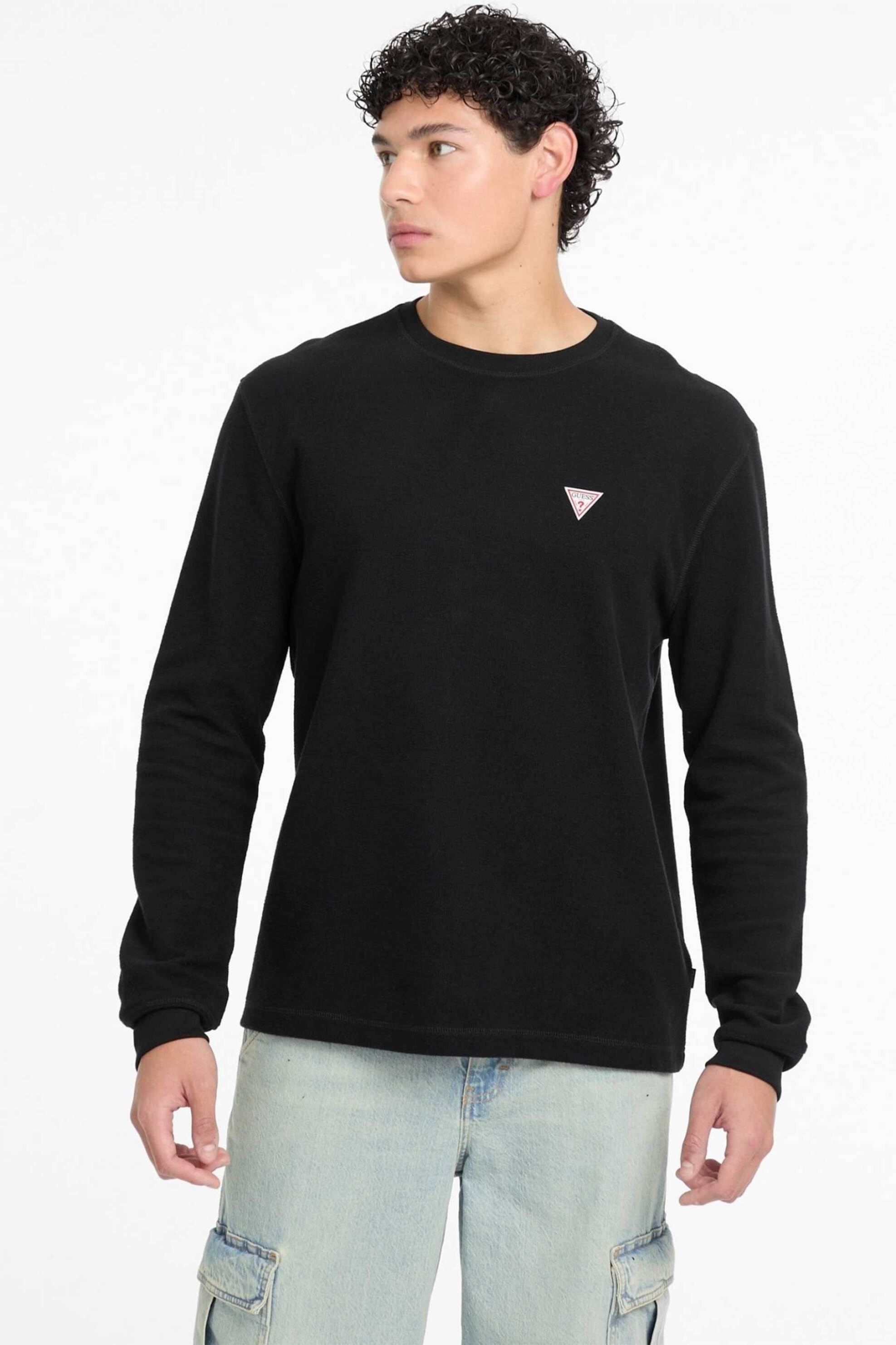 Guess ανδρική μπλούζα με logo patch Regular Fit - M4BI77KCII1 Μαύρο