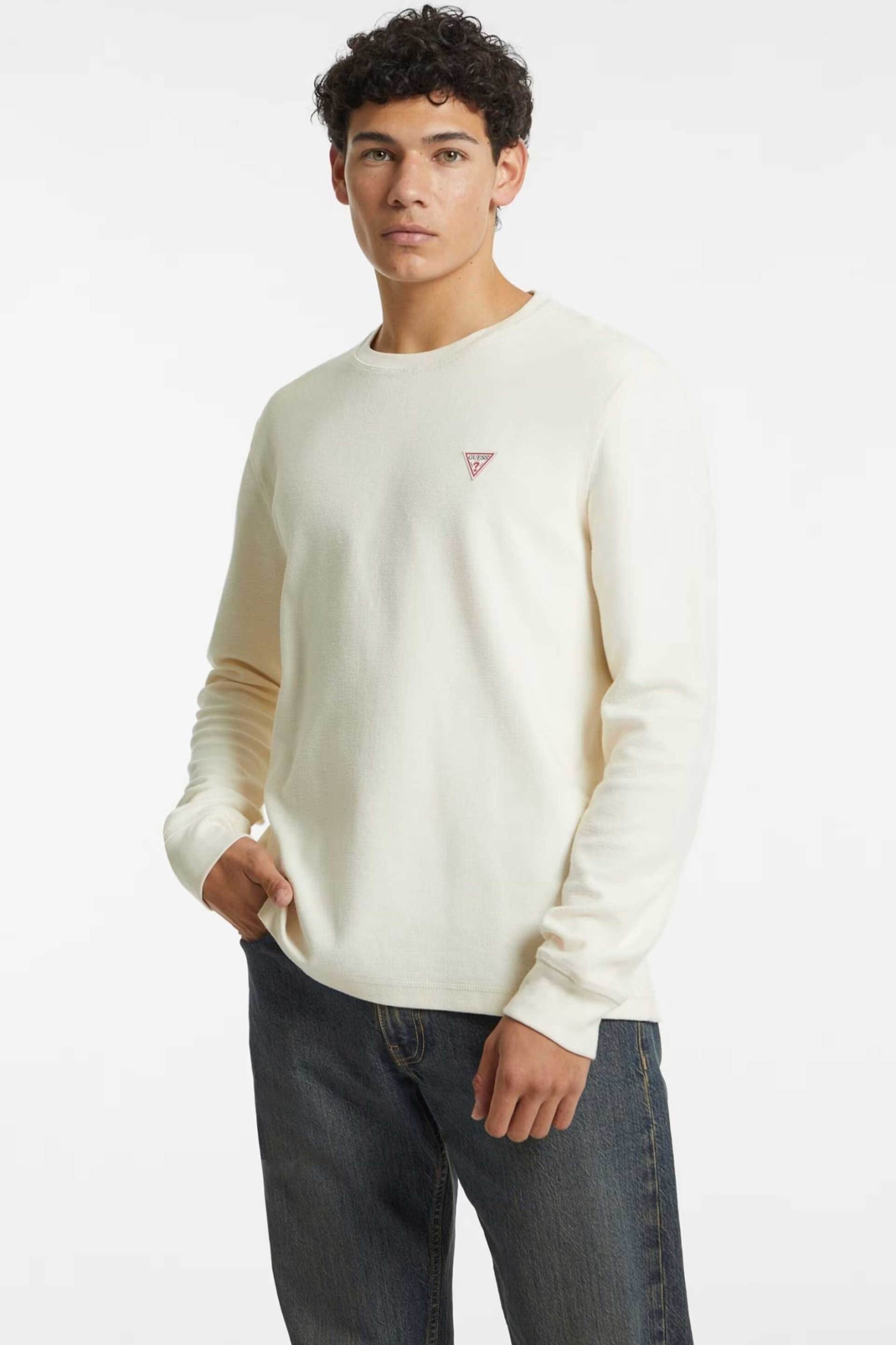 Guess ανδρική μπλούζα με logo patch Regular Fit - M4BI77KCII1 Εκρού