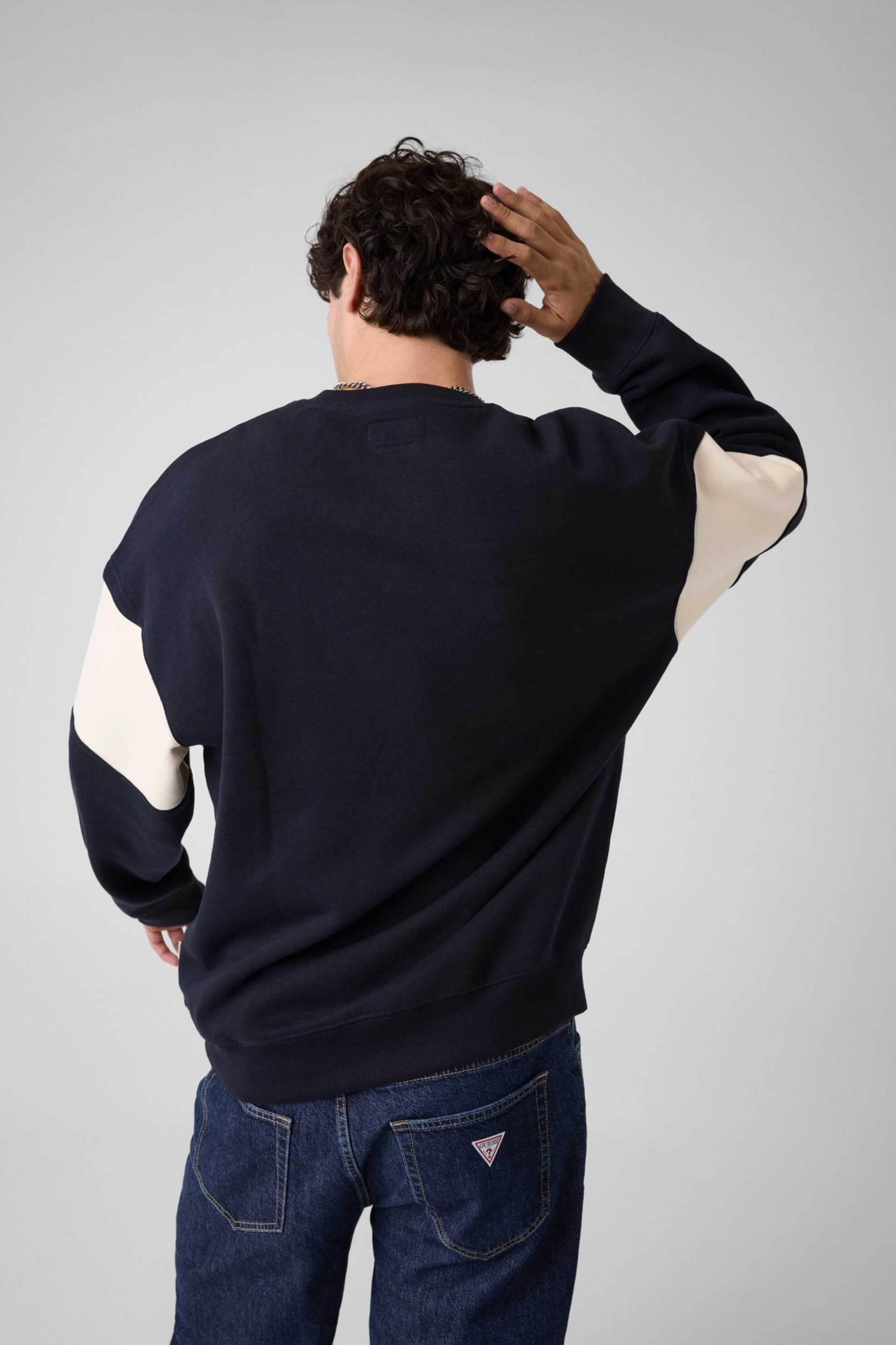 Guess Ανδρική Μπλούζα Φούτερ με Contrast Φάσα Λογότυπο Relaxed Fit - M4Bq39K9V31 Μπλε Navy