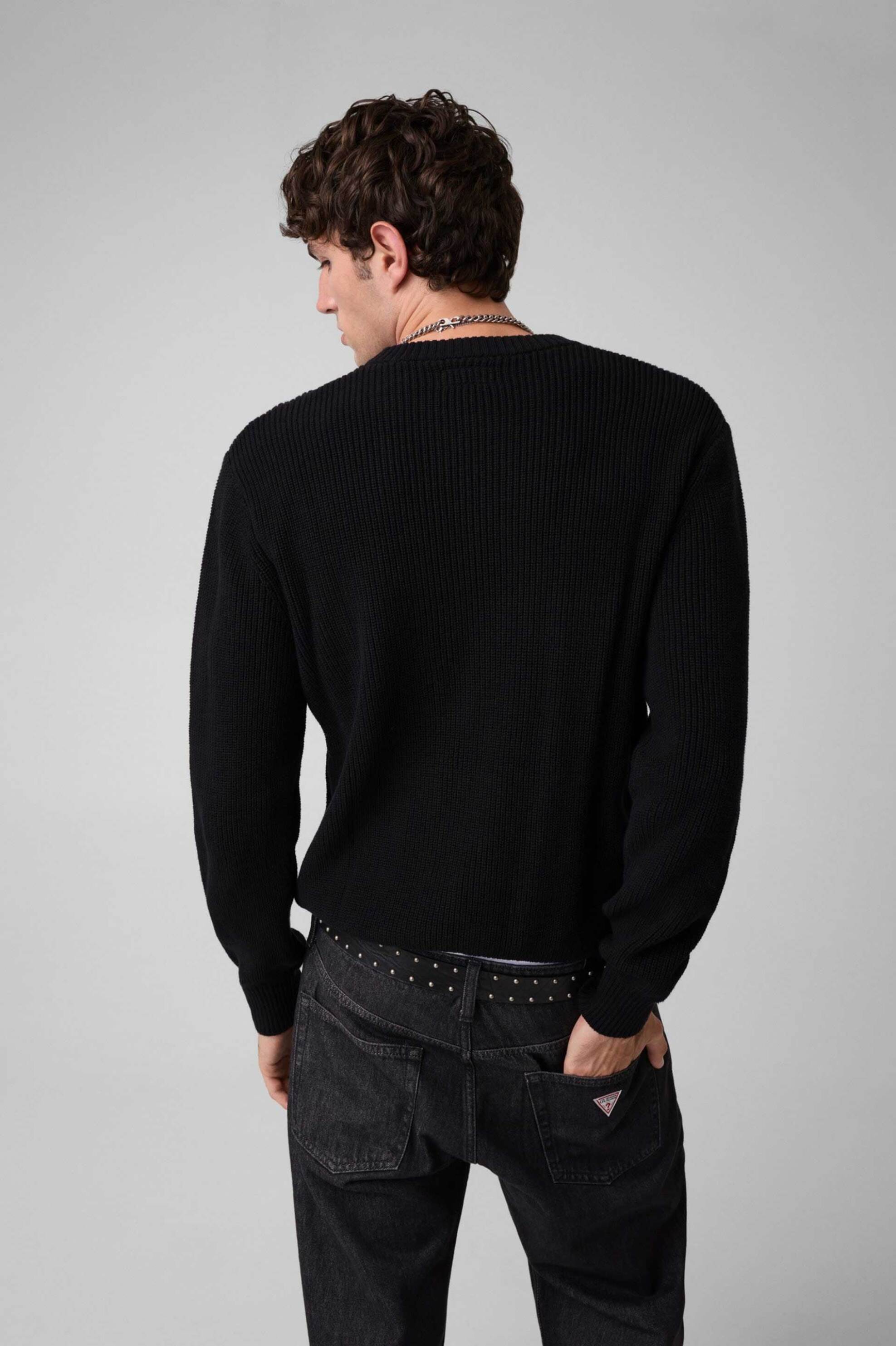 Guess Ανδρικό Πουλόβερ Ribbed με Λογότυπο Regular Fit - M4Br30Z3Hm1 Μαύρο