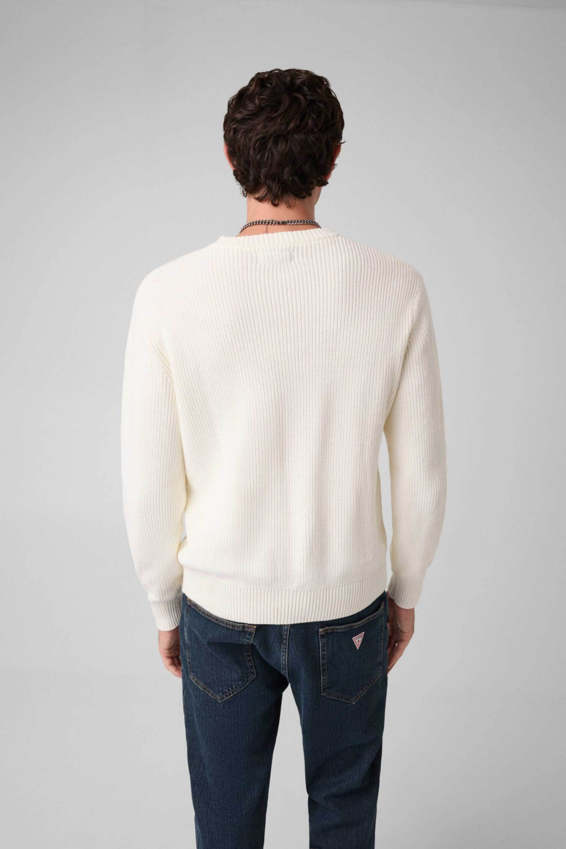 Guess Ανδρικό Πουλόβερ Ribbed με Λογότυπο Regular Fit - M4Br30Z3Hm1 Λευκό