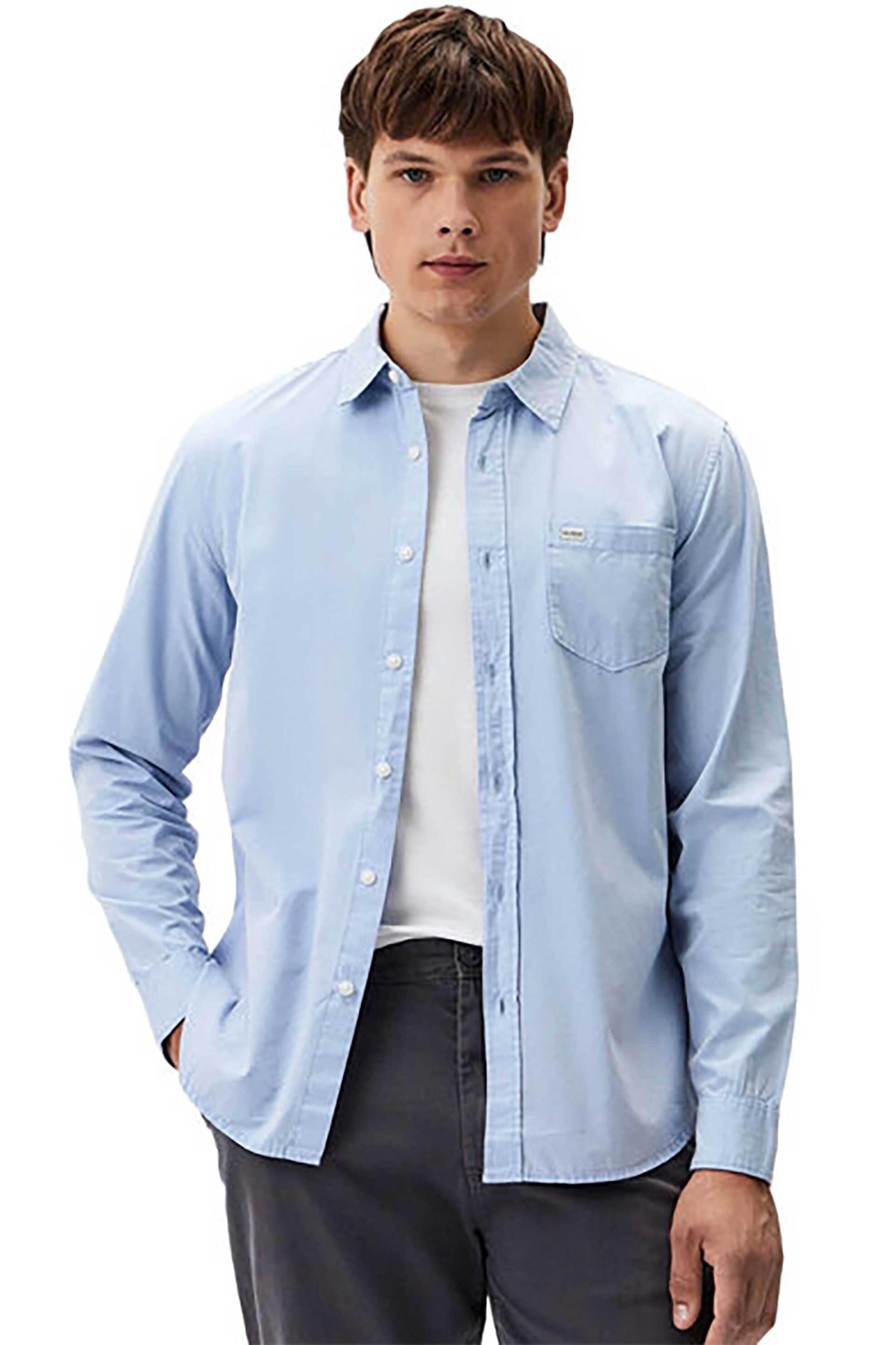 Guess ανδρικό πουκάμισο μονόχρωμο Slim Fit - M4YH35WGCF1 Γαλάζιο