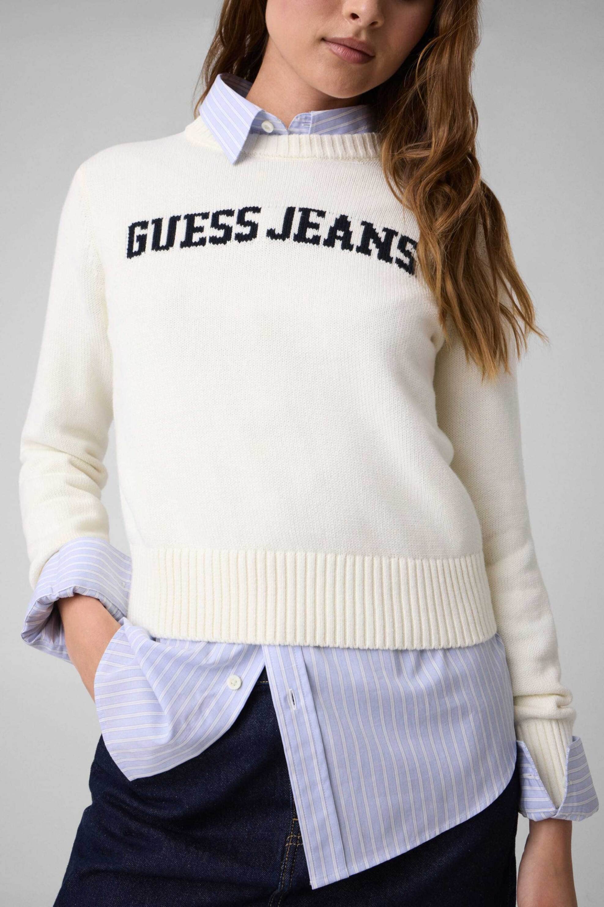Guess γυναικείο πουλόβερ με κεντημένο λογότυπο Regular Fit - W4BR10Z3HM1 Λευκό