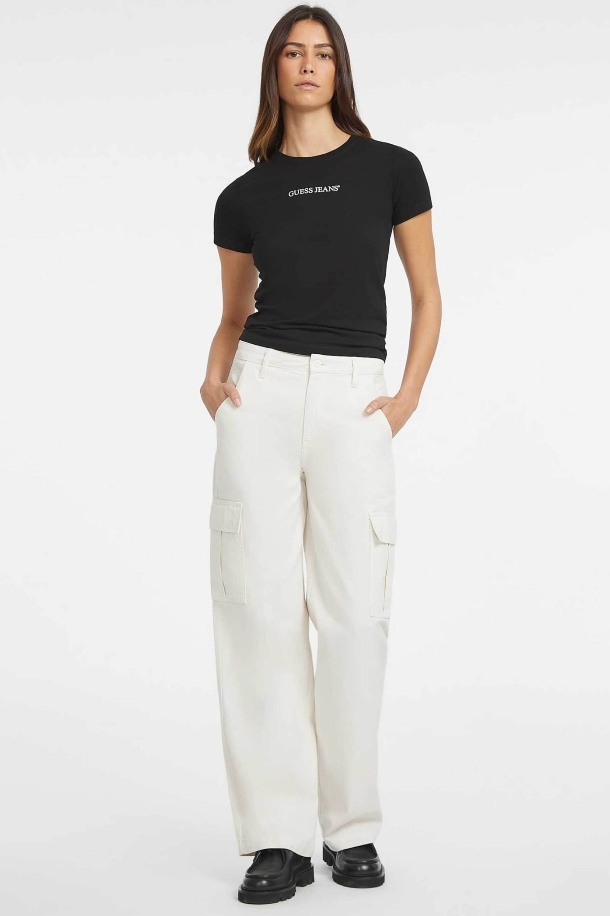 Guess γυναικείο T-shirt με λογότυπο Slim Fit - W4YI01J1314 Μαύρο