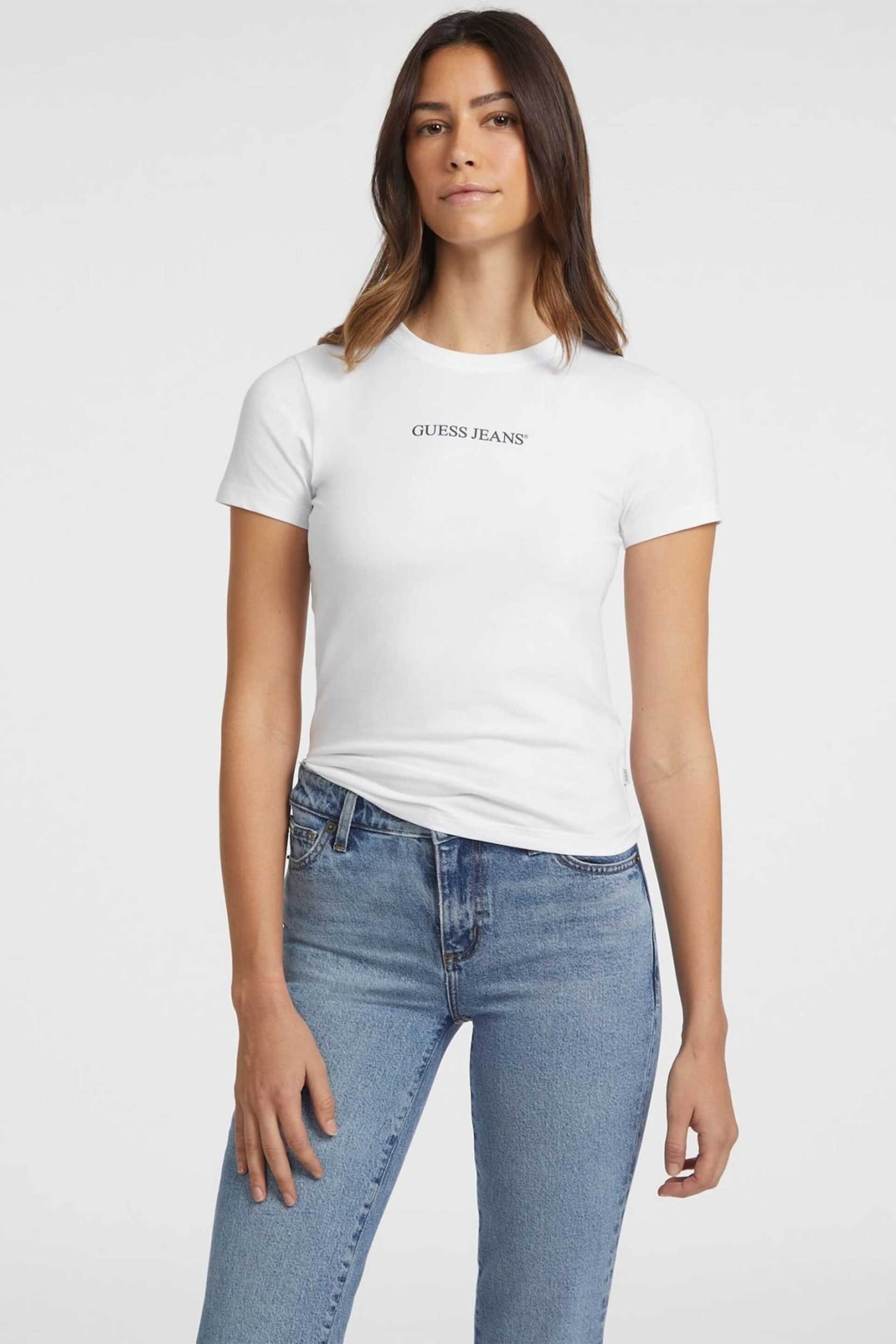 Guess γυναικείο T-shirt με λογότυπο Slim Fit - W4YI01J1314 Λευκό