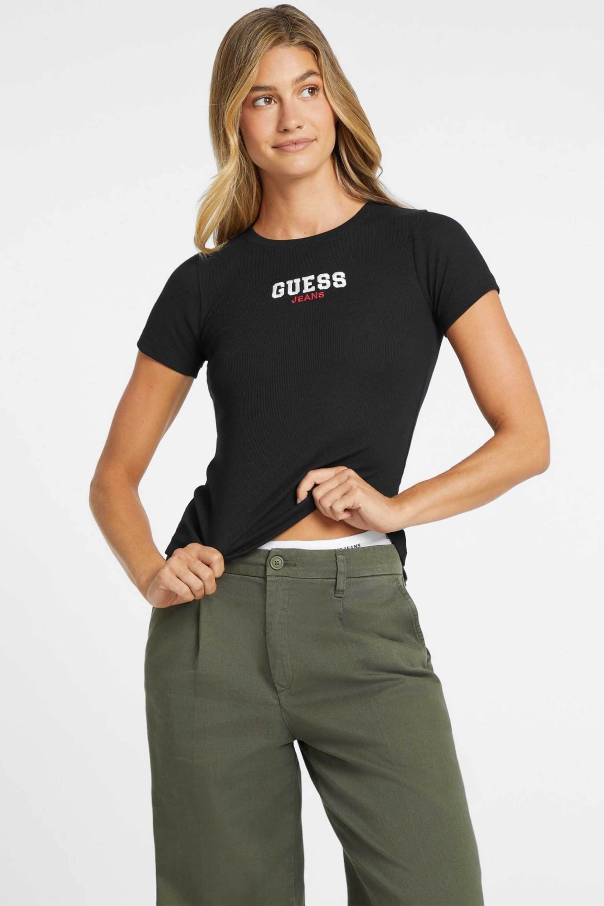 Guess γυναικείο T-shirt με λογότυπο Slim Fit - W4YI64KA0H1 Μαύρο