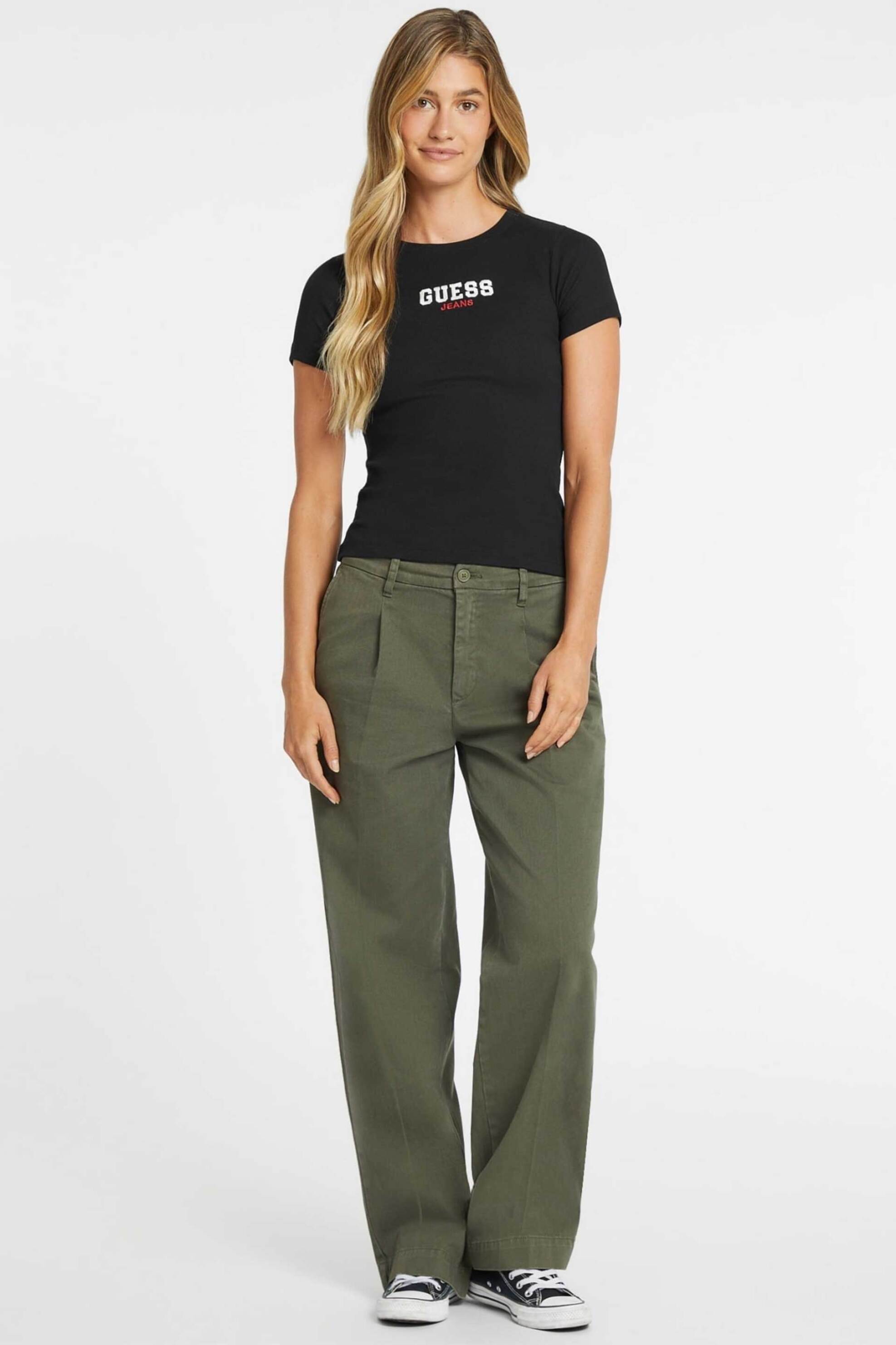 Guess γυναικείο T-shirt με λογότυπο Slim Fit - W4YI64KA0H1 Μαύρο