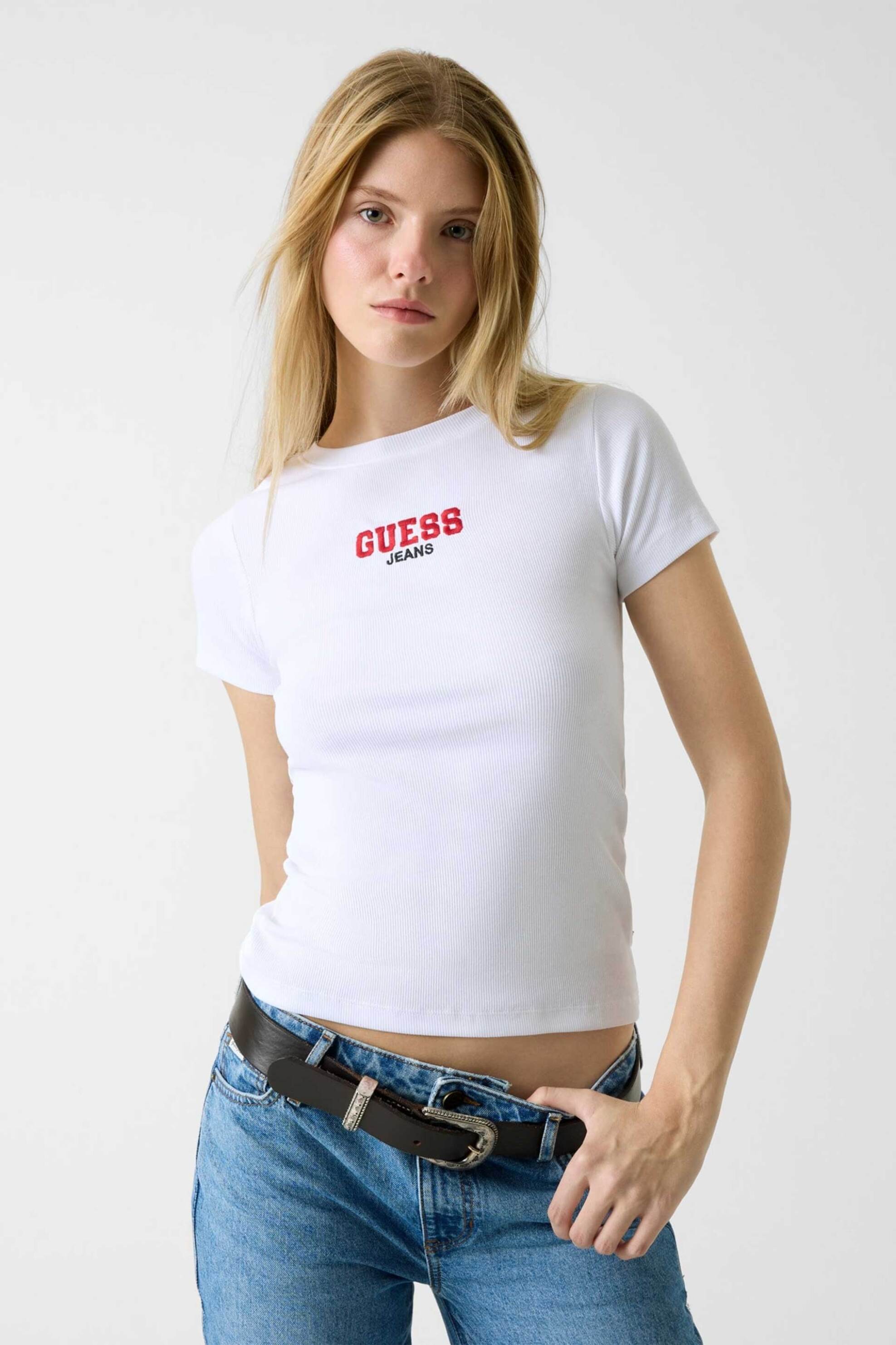 Guess γυναικείο T-shirt με λογότυπο Slim Fit - W4YI64KA0H1 Λευκό