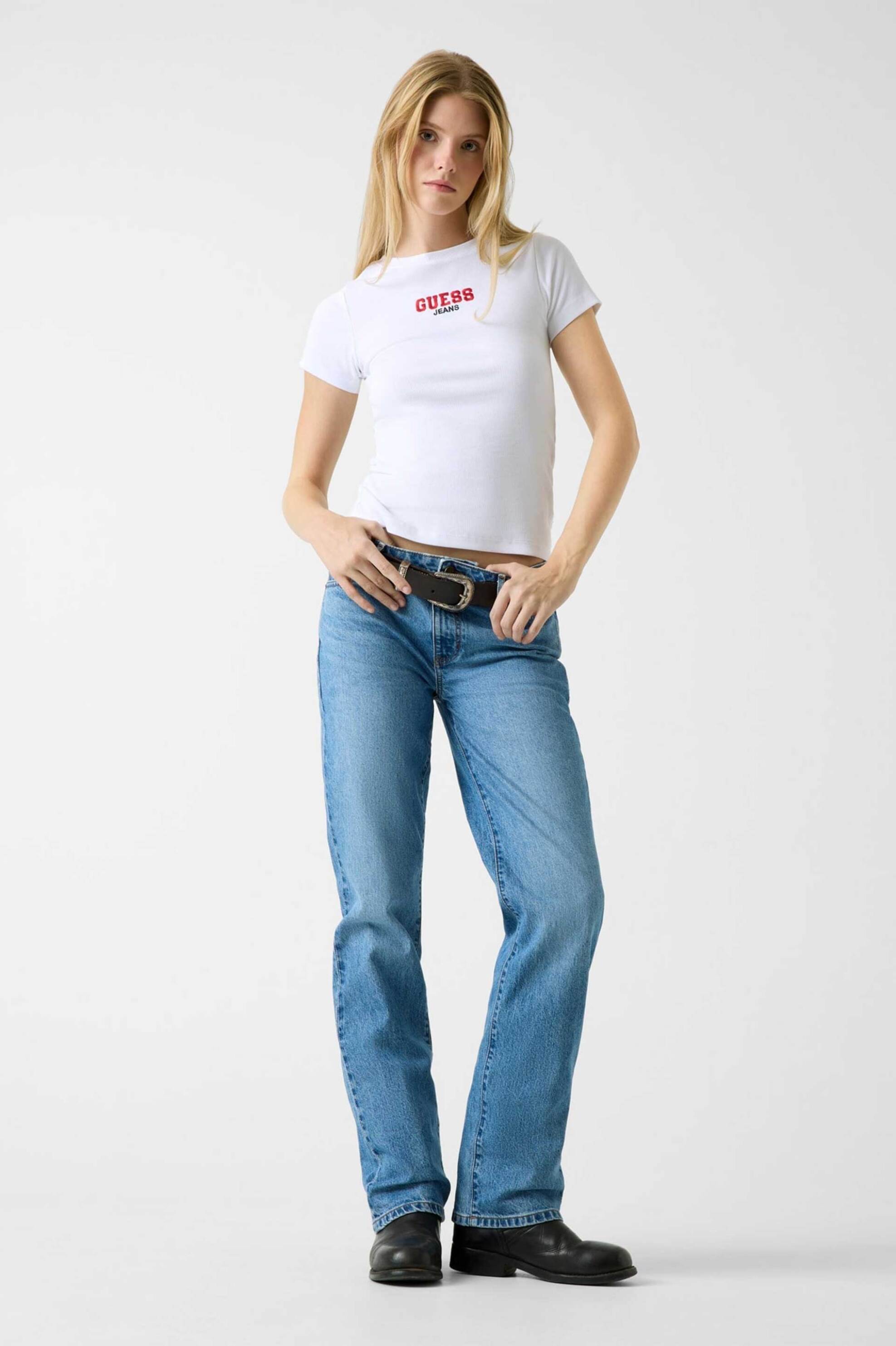 Guess γυναικείο T-shirt με λογότυπο Slim Fit - W4YI64KA0H1 Λευκό
