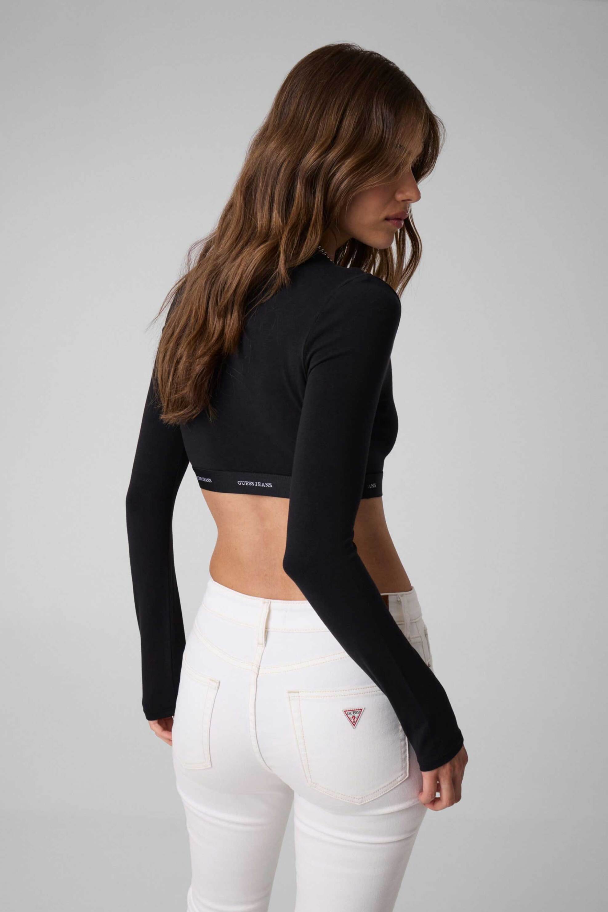 Guess Γυναικείο Cropped Τοπ με Logo Band Slim Fit - W5Bz09Kbbu1 Μαύρο