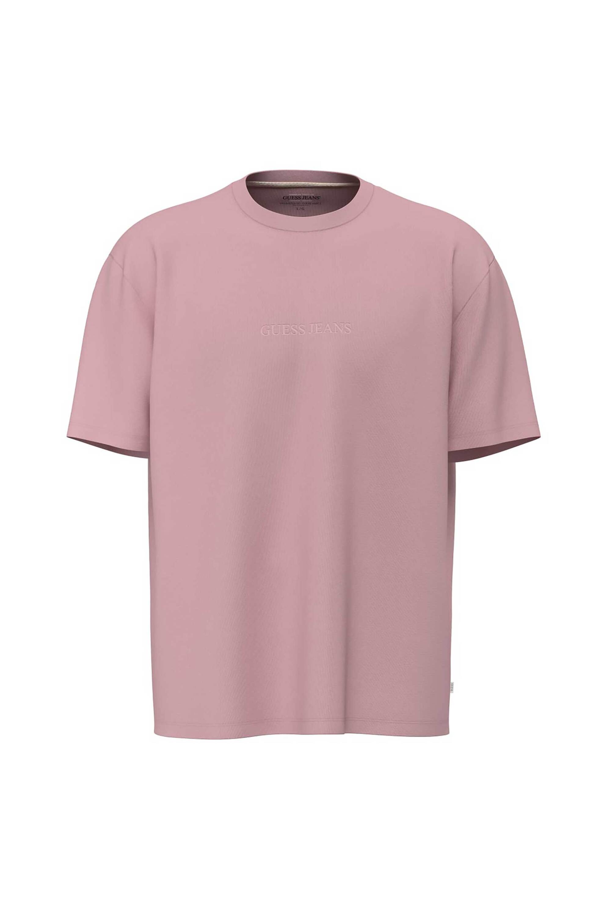 Guess ανδρικό T-shirt με logo Relaxed Fit - M4YI44K8FQ4 Ροζ