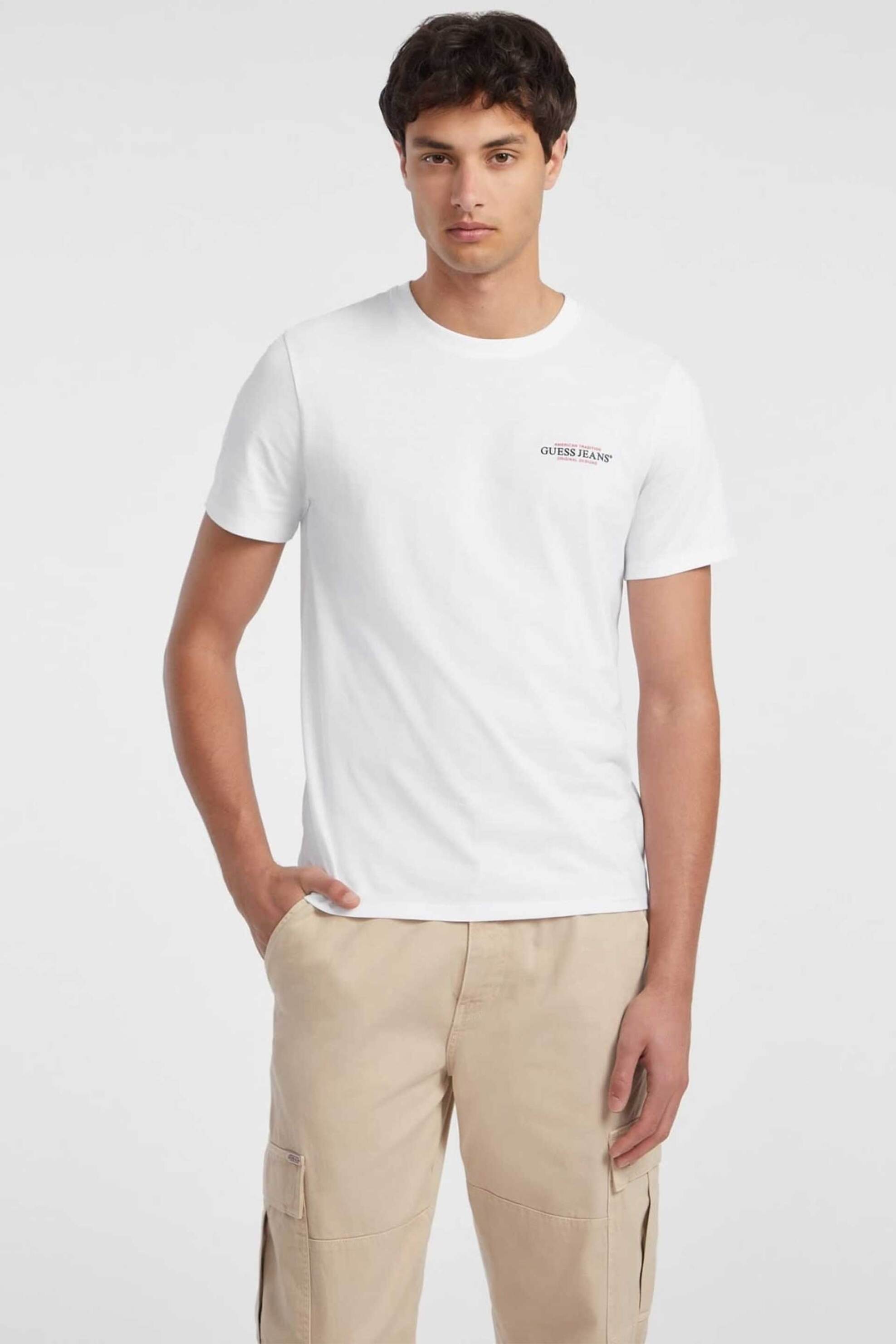 Guess ανδρικό T-Shirt με λογότυπο Slim Fit - M4YI55K8HM0 Λευκό