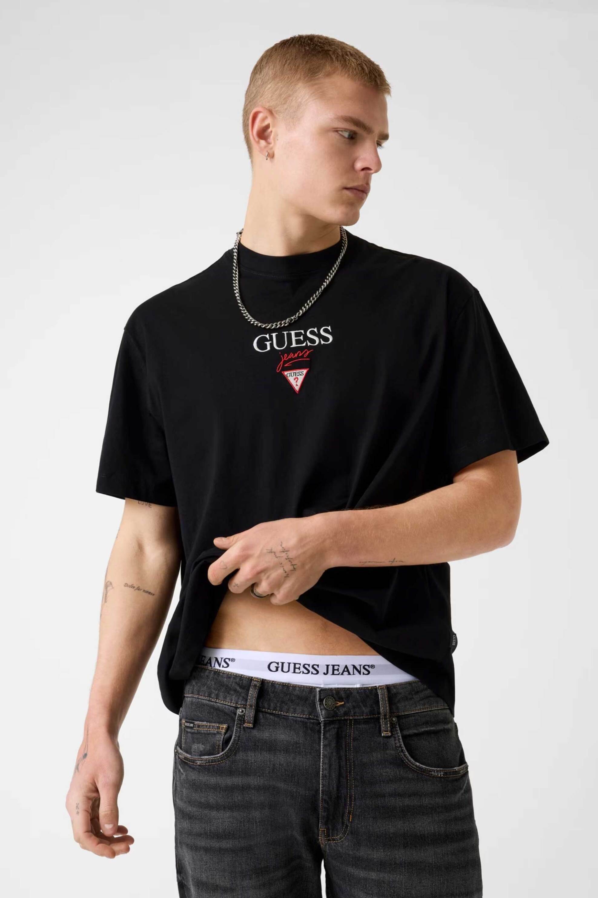 Guess ανδρικό T-Shirt με λογότυπο Regular Fit - M6RI45K8HM0 Μαύρο