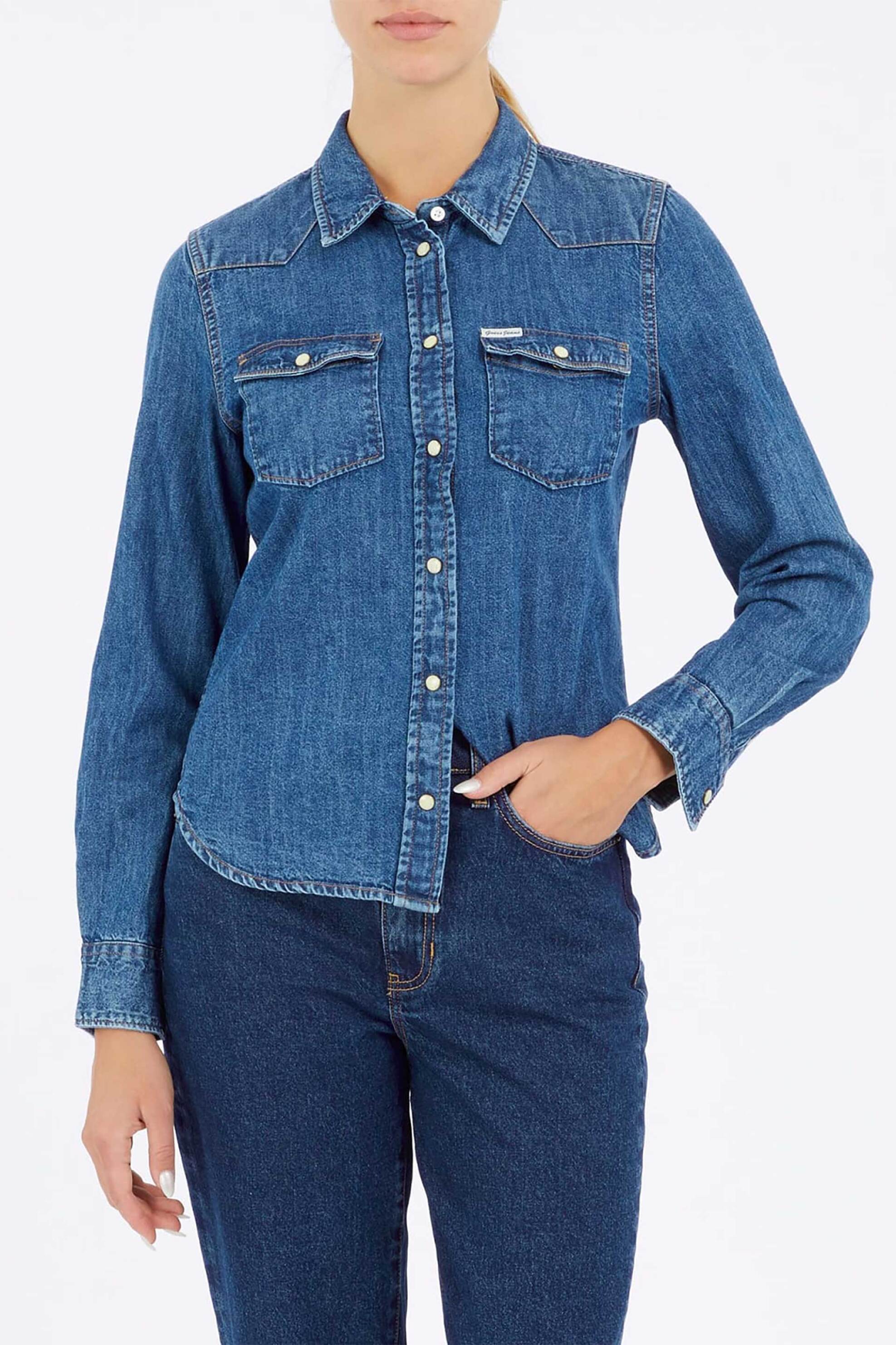 Guess γυναικείο πουκάμισο denim Slim Fit - W4YH35D5EI3 Denim Blue