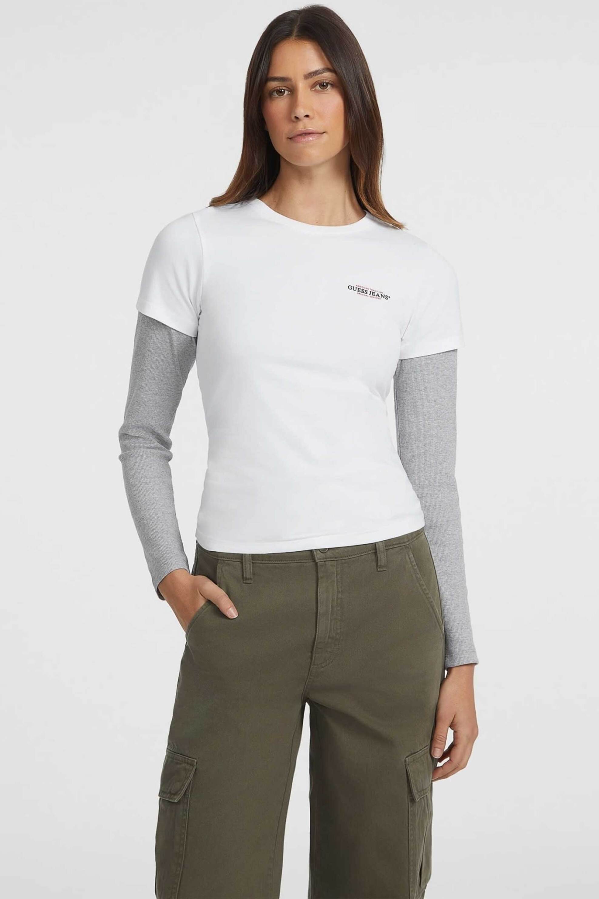 Guess γυναικείο T-shirt με λογότυπο Slim Fit - W4YI02J1314 Λευκό