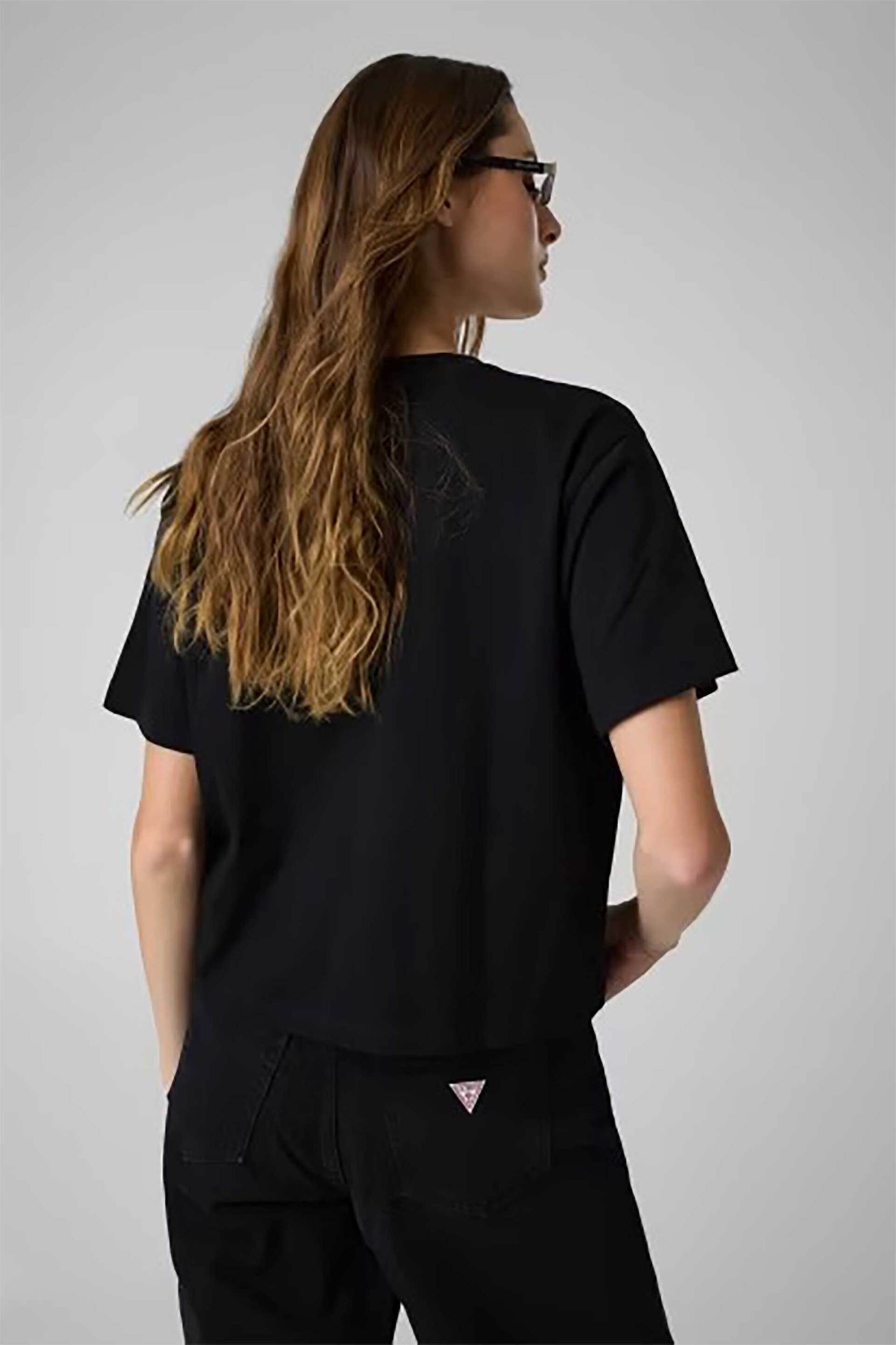 Guess Γυναικείο T-Shirt με Τριγωνικό Λογότυπο Βοxy Fit - W4Yi05K8Hm0 Μαύρο