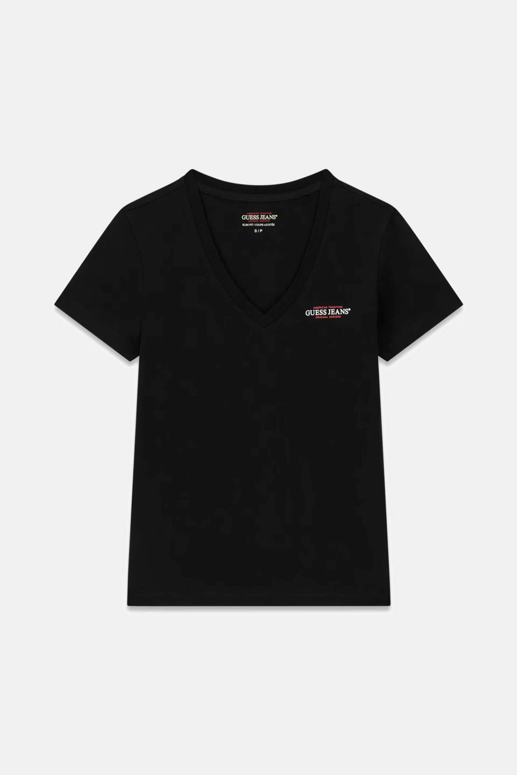 Guess Γυναικείο T-Shirt με Logo Print V Λαιμόκοψη - W4Yi23J1314 Μαύρο